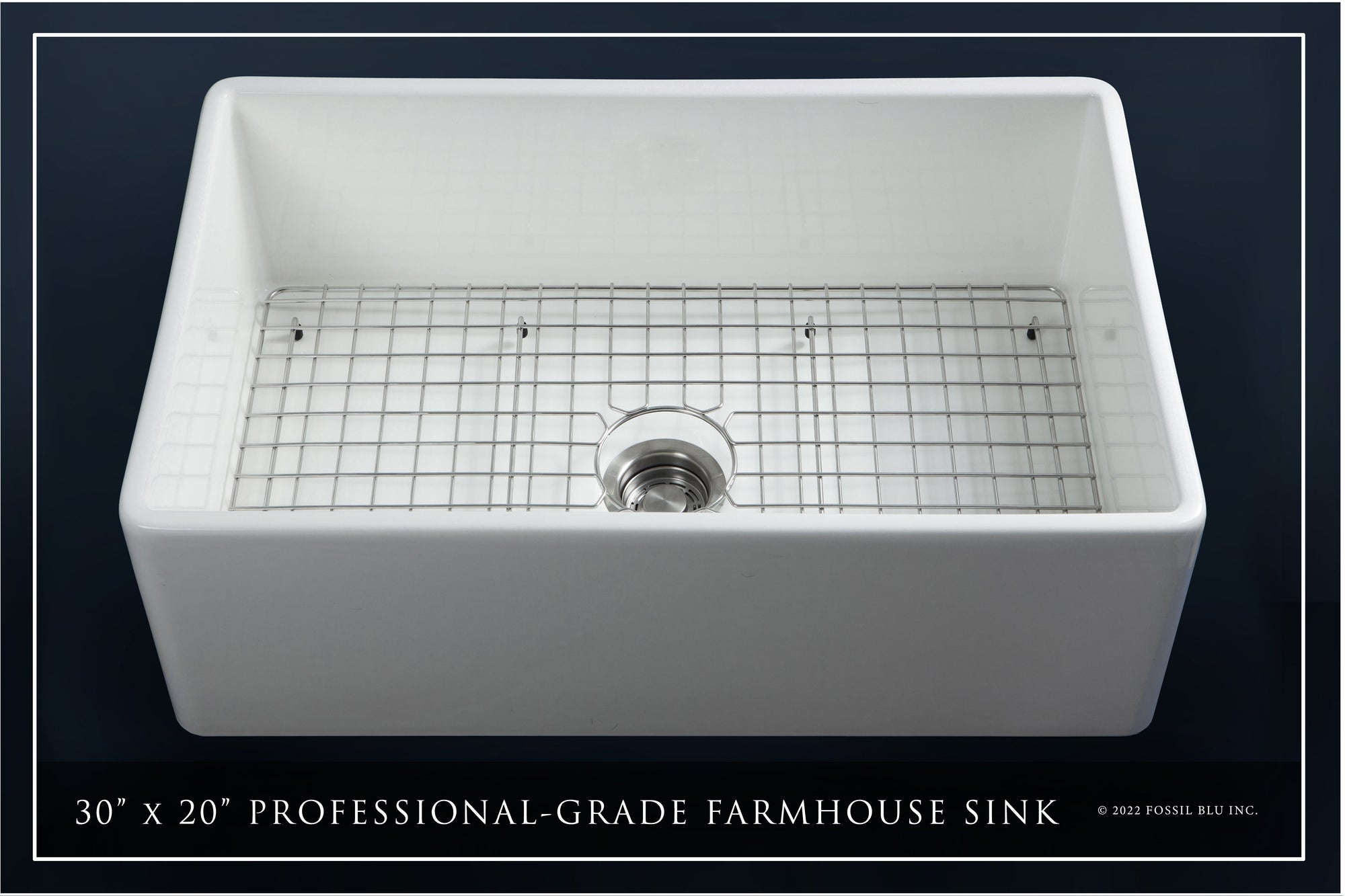 FSW1001 LUXURY 30-INCH SOLID FIRECLAY FARMHOUSE SINK IN WHITE, STAINLESS STEEL ACCS, FLAT FRONT