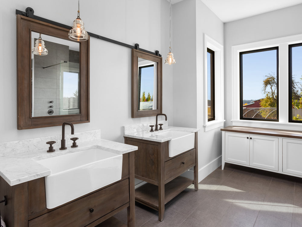 farm style sink bathroom