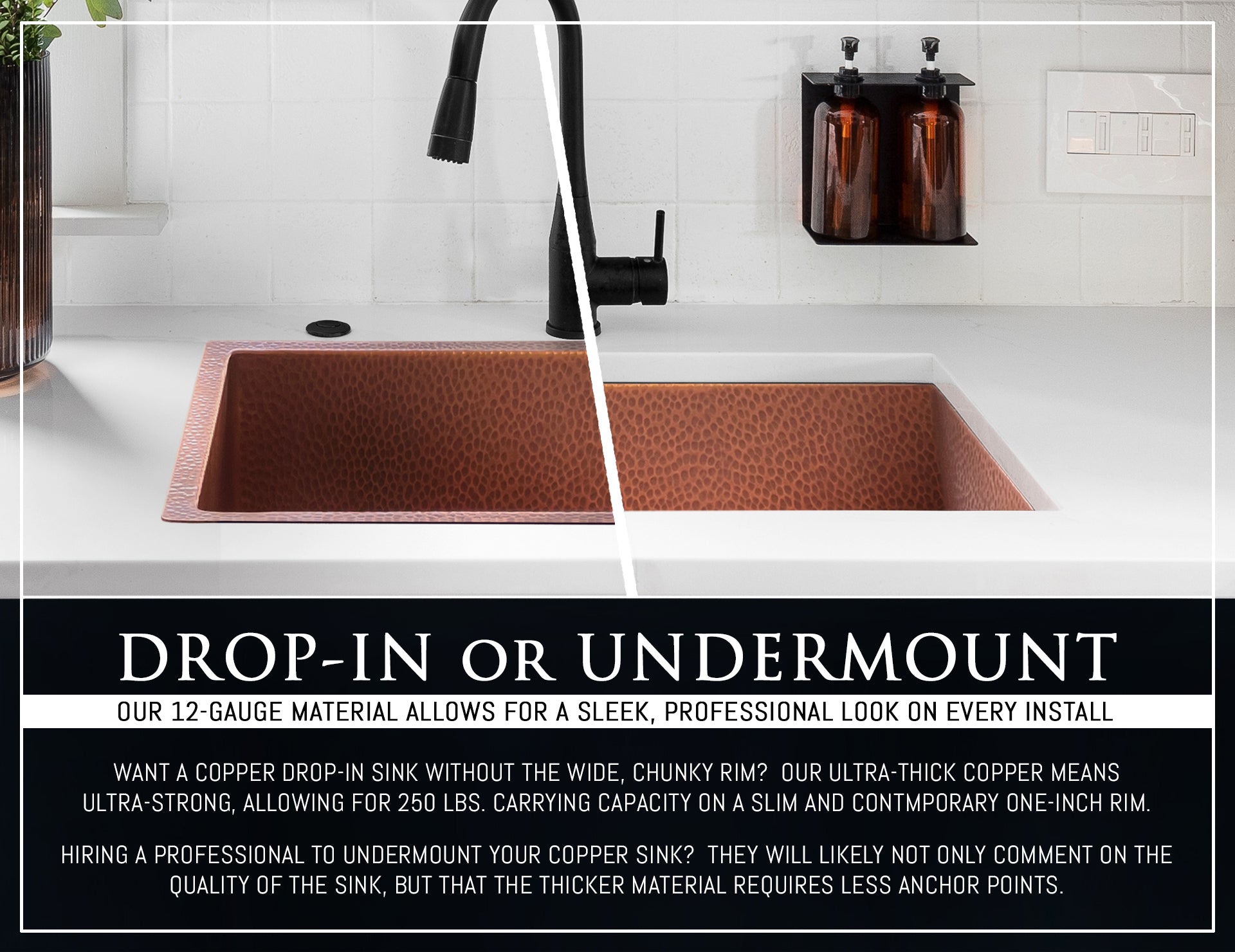 FSW1116 LUXURY 33-INCH HEAVY 12-GAUGE MEDIUM PATINA COPPER UNDERMOUNT / DROP-IN SINK, INCLUDES ACCS