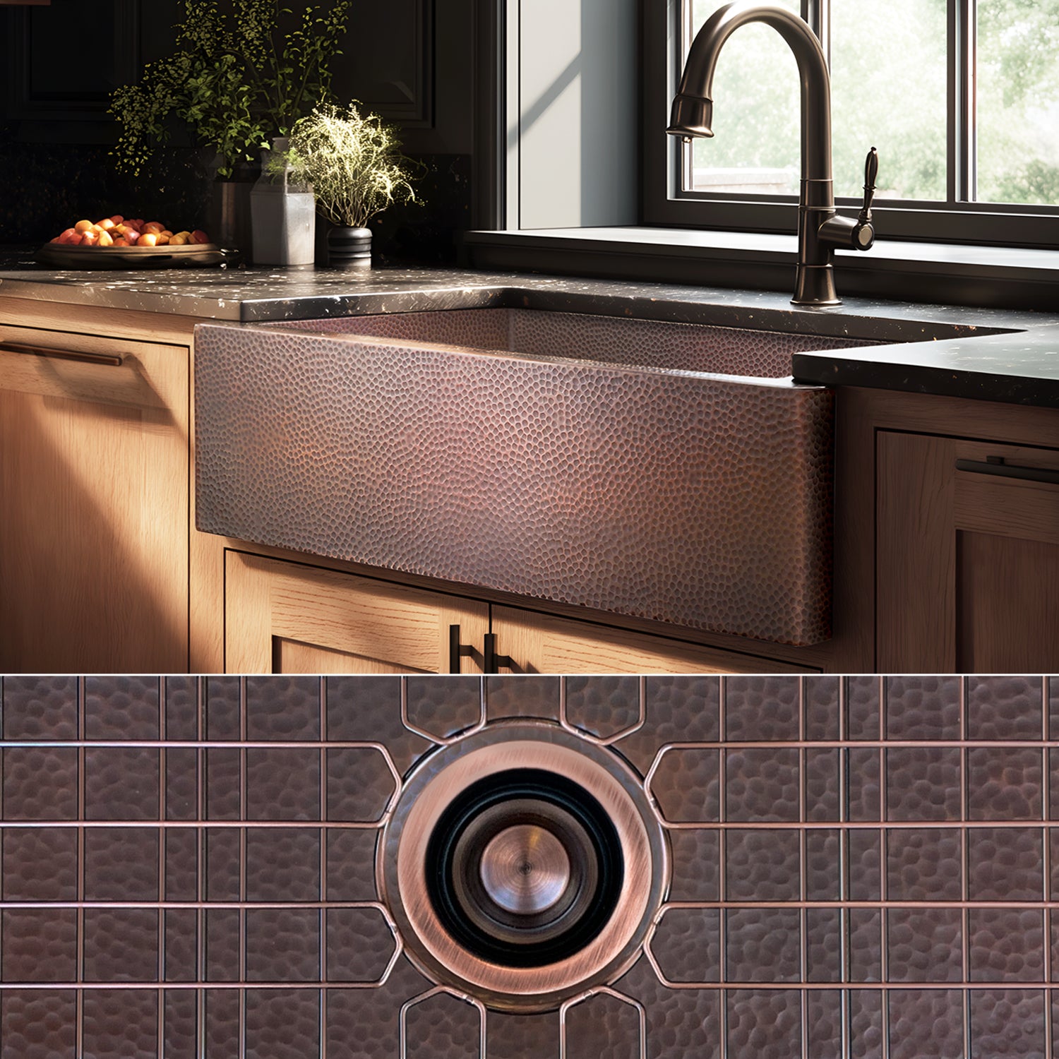 FSW1106 LUXURY 30-INCH HEAVY 12-GAUGE DARK PATINA COPPER FARMHOUSE SINK, INCLUDES ACCS, FLAT FRONT