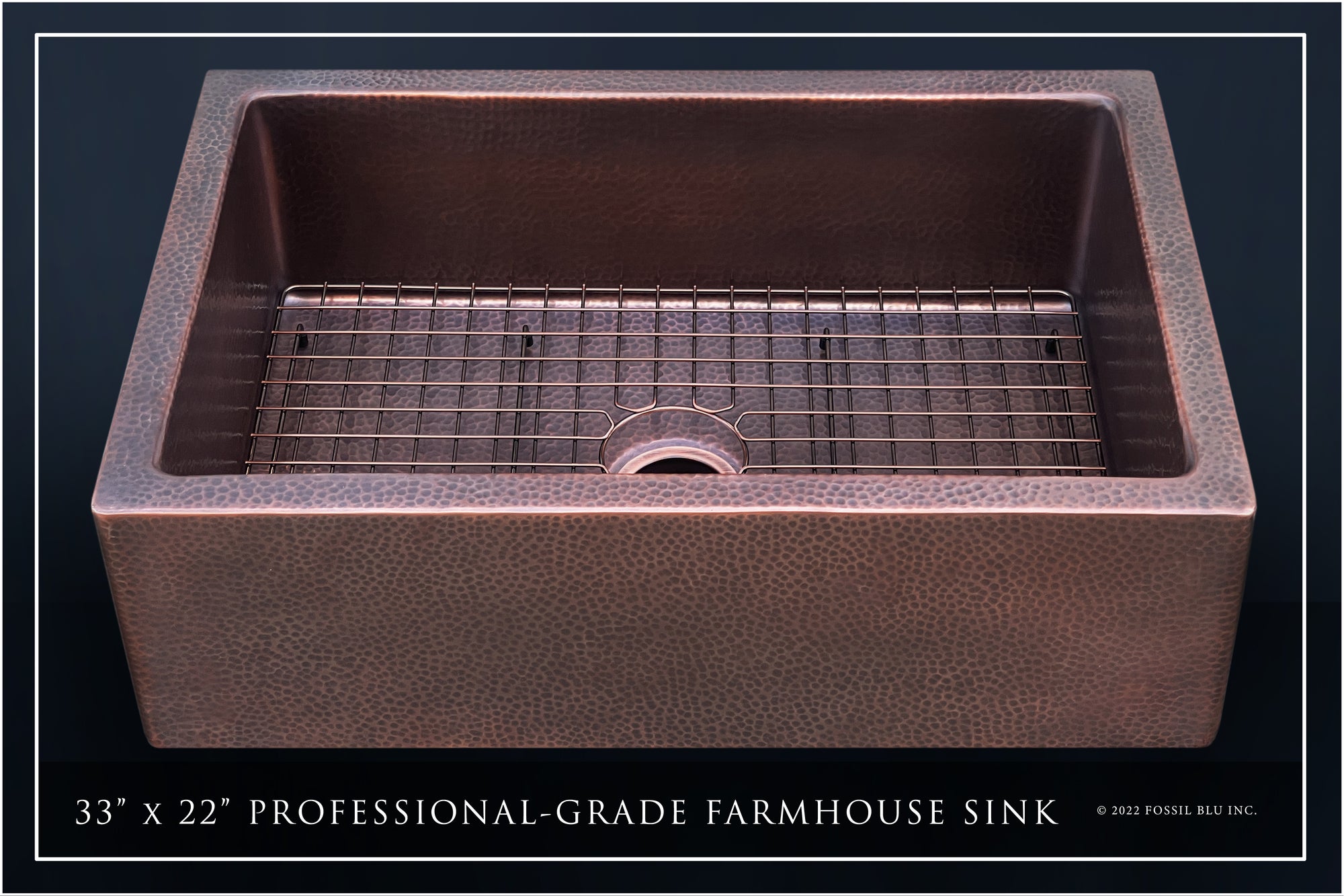 FSW1100 LUXURY 33-INCH HEAVY 12-GAUGE DARK PATINA COPPER FARMHOUSE SINK, INCLUDES ACCS, FLAT FRONT