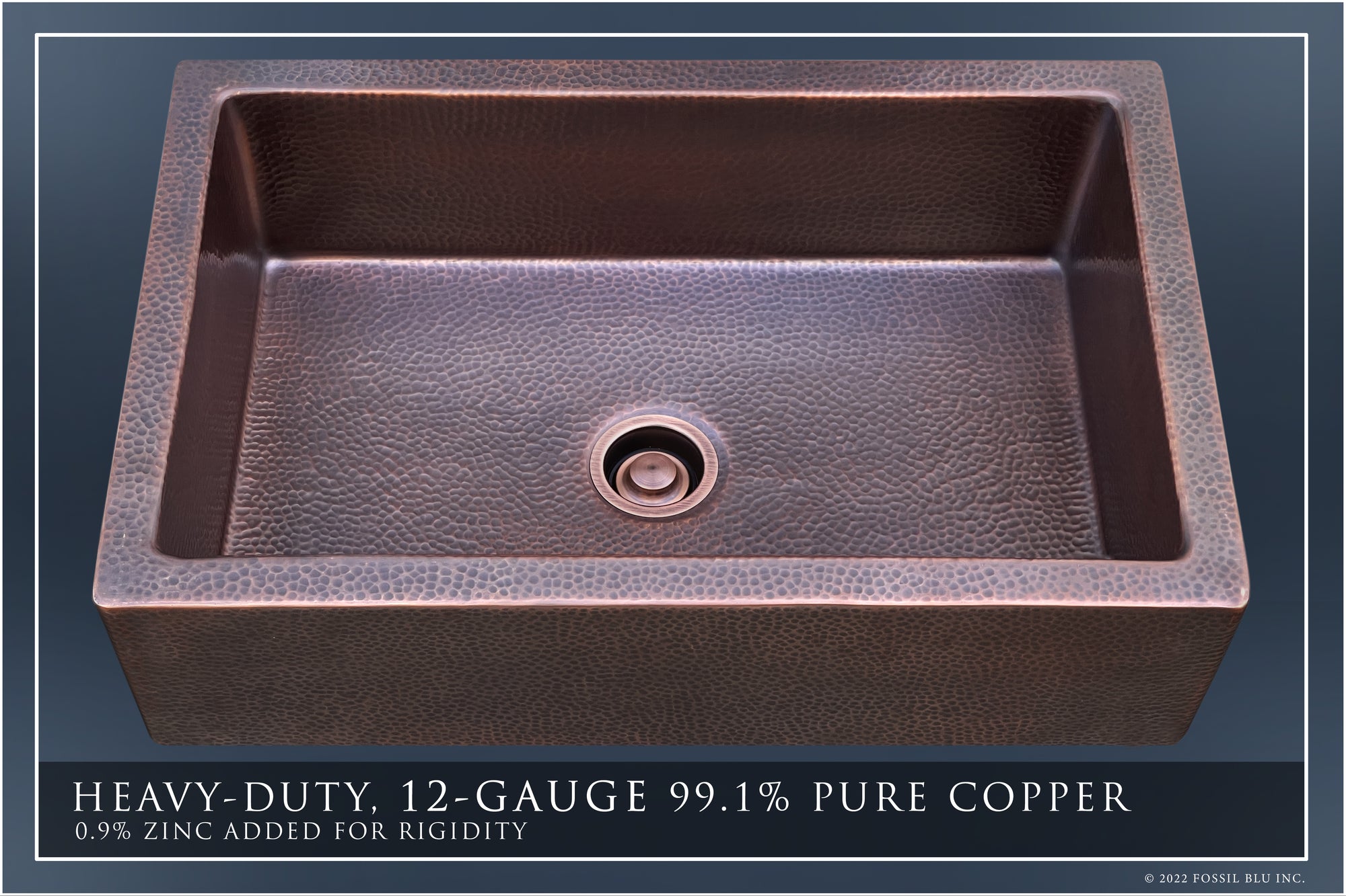 FSW1100 LUXURY 33-INCH HEAVY 12-GAUGE DARK PATINA COPPER FARMHOUSE SINK, INCLUDES ACCS, FLAT FRONT