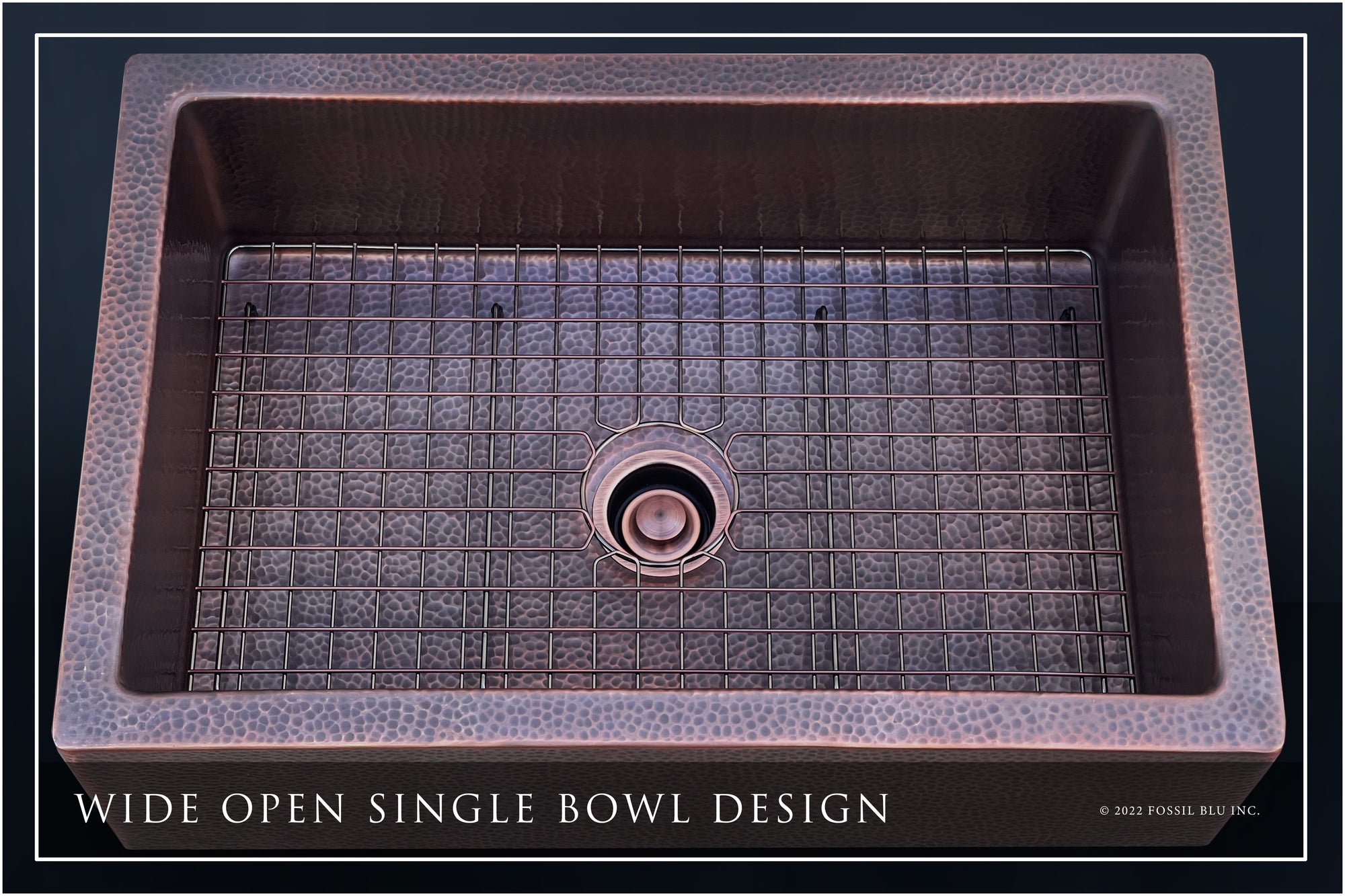 FSW1100 LUXURY 33-INCH HEAVY 12-GAUGE DARK PATINA COPPER FARMHOUSE SINK, INCLUDES ACCS, FLAT FRONT