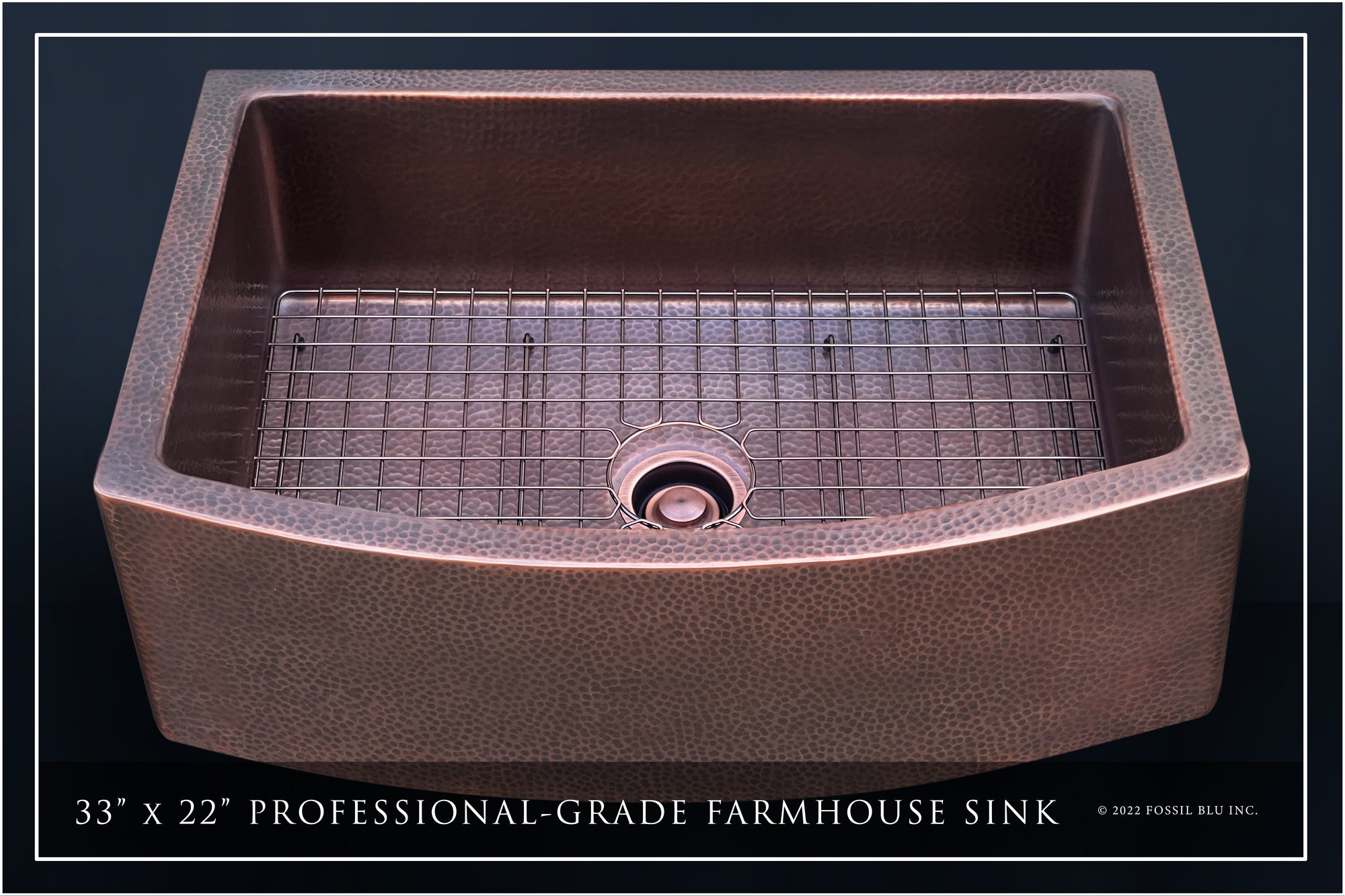 FSW1101 LUXURY 33-INCH HEAVY 12-GAUGE DARK PATINA COPPER FARMHOUSE SINK, INCLUDES ACCS, CURVED FRONT