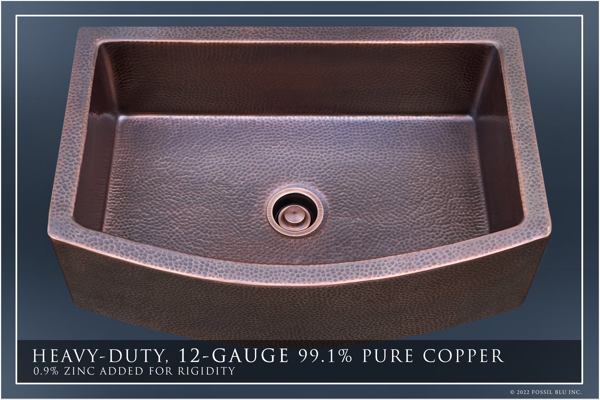 FSW1101 LUXURY 33-INCH HEAVY 12-GAUGE DARK PATINA COPPER FARMHOUSE SINK, INCLUDES ACCS, CURVED FRONT