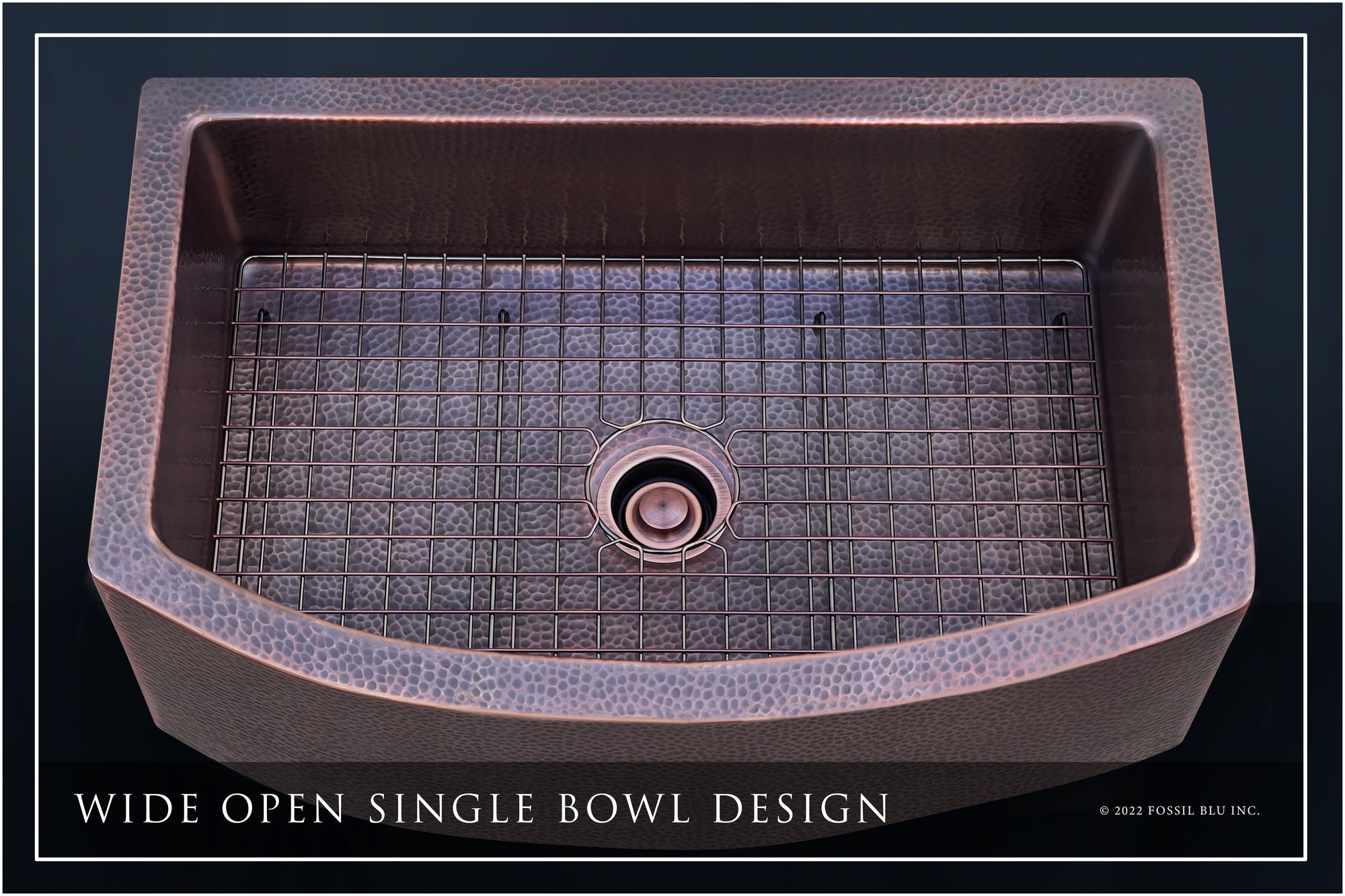 FSW1101 LUXURY 33-INCH HEAVY 12-GAUGE DARK PATINA COPPER FARMHOUSE SINK, INCLUDES ACCS, CURVED FRONT