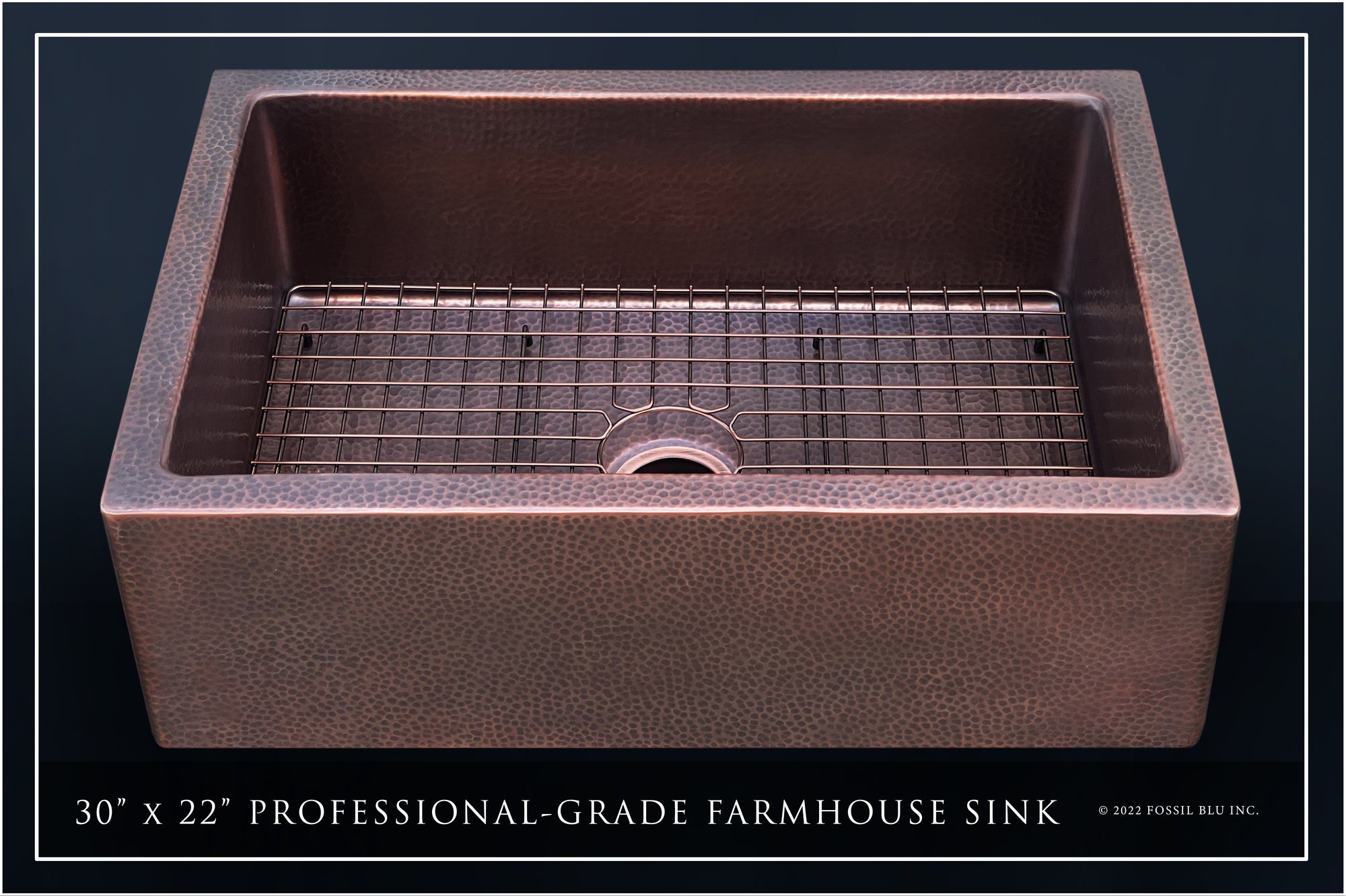 FSW1106 LUXURY 30-INCH HEAVY 12-GAUGE DARK PATINA COPPER FARMHOUSE SINK, INCLUDES ACCS, FLAT FRONT