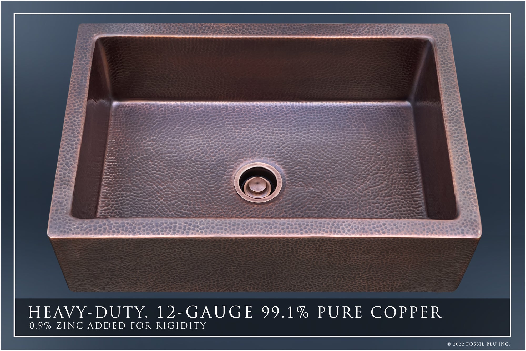FSW1106 LUXURY 30-INCH HEAVY 12-GAUGE DARK PATINA COPPER FARMHOUSE SINK, INCLUDES ACCS, FLAT FRONT