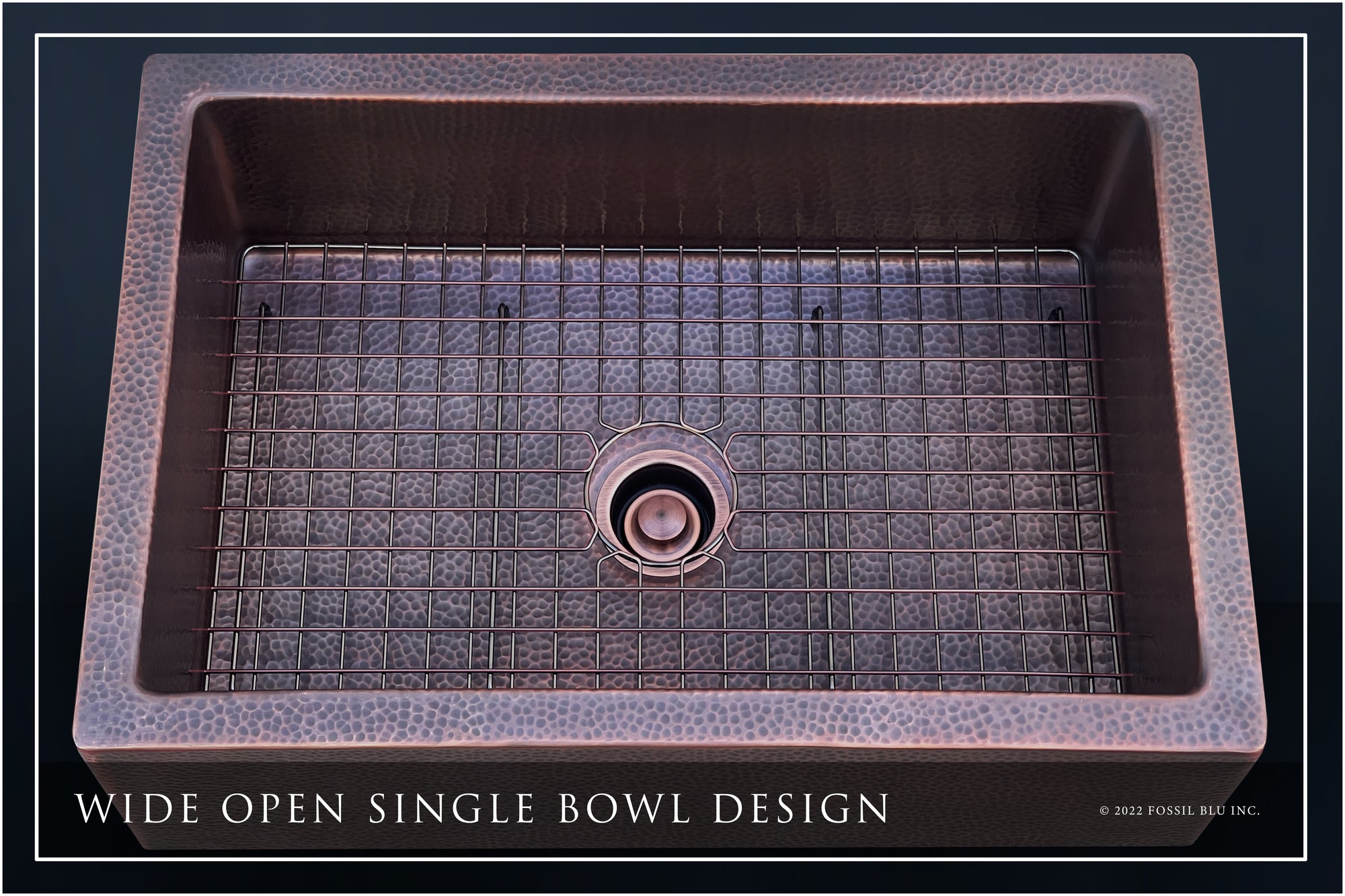 FSW1106 LUXURY 30-INCH HEAVY 12-GAUGE DARK PATINA COPPER FARMHOUSE SINK, INCLUDES ACCS, FLAT FRONT