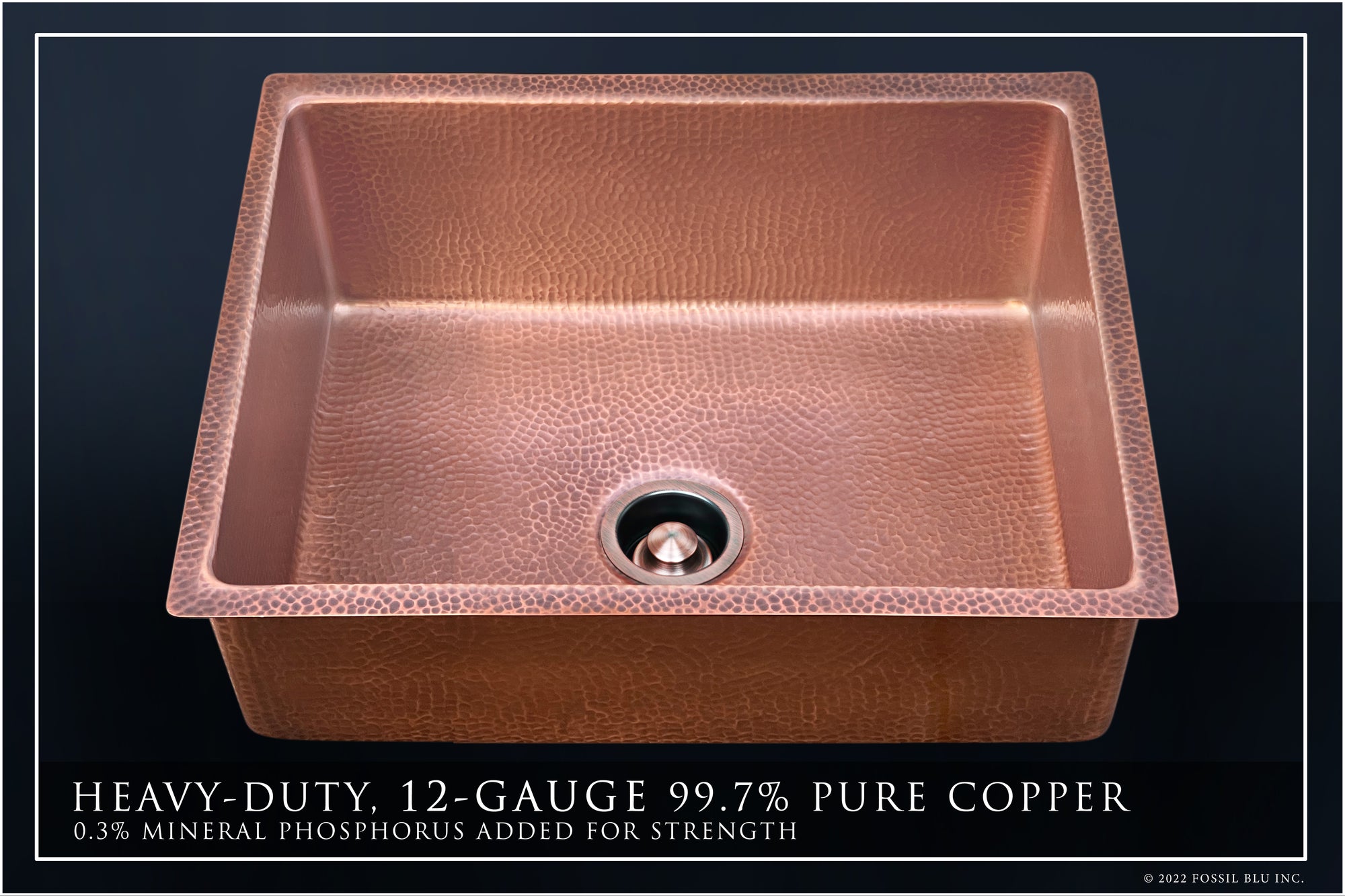 FSW1114 LUXURY 24-INCH HEAVY 12-GAUGE MEDIUM PATINA COPPER UNDERMOUNT / DROP-IN SINK, INCLUDES ACCS