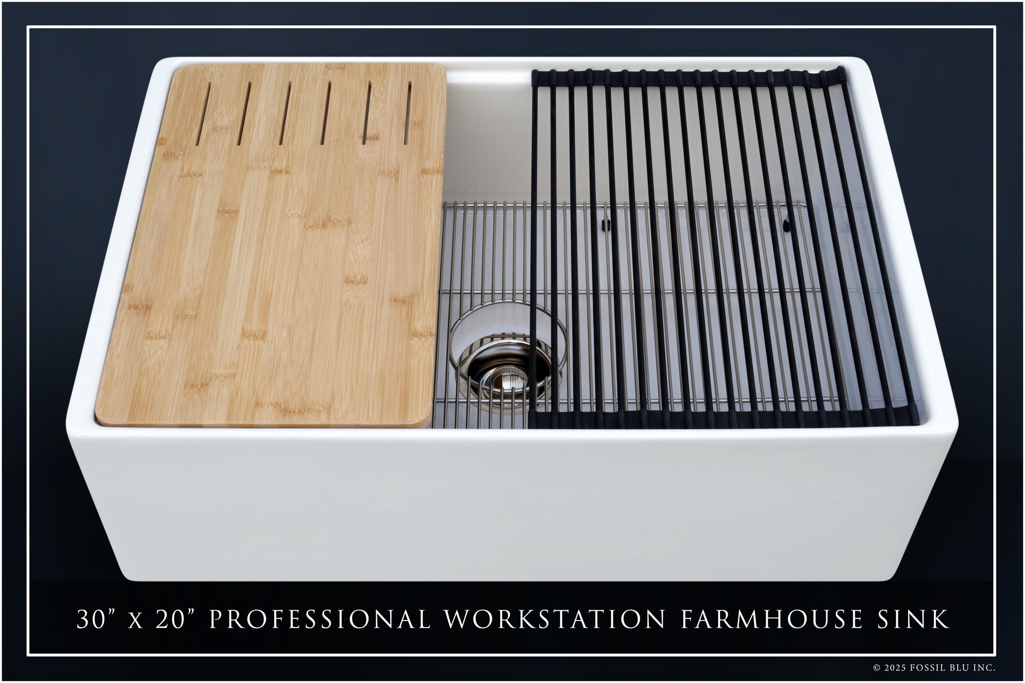 FSW1301PN LUXURY 30-INCH SOLID FIRECLAY WORKSTATION APRON-FRONT SINK IN WHITE, INCLUDES TOP AND POLISHED NICKEL BOTTOM ACCESSORIES, FLAT FRONT