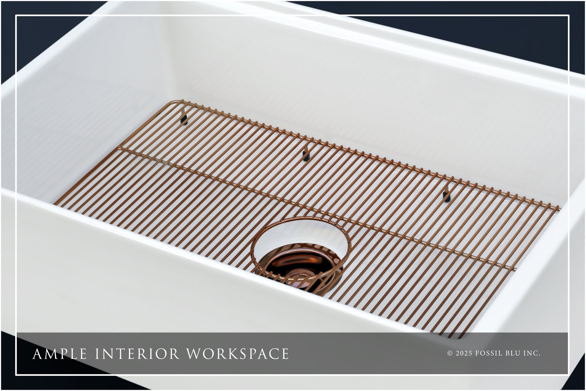 FSW1301RG LUXURY 30-INCH SOLID FIRECLAY WORKSTATION APRON-FRONT SINK IN WHITE, INCLUDES TOP AND POLISHED ROSE GOLD BOTTOM ACCESSORIES, FLAT FRONT