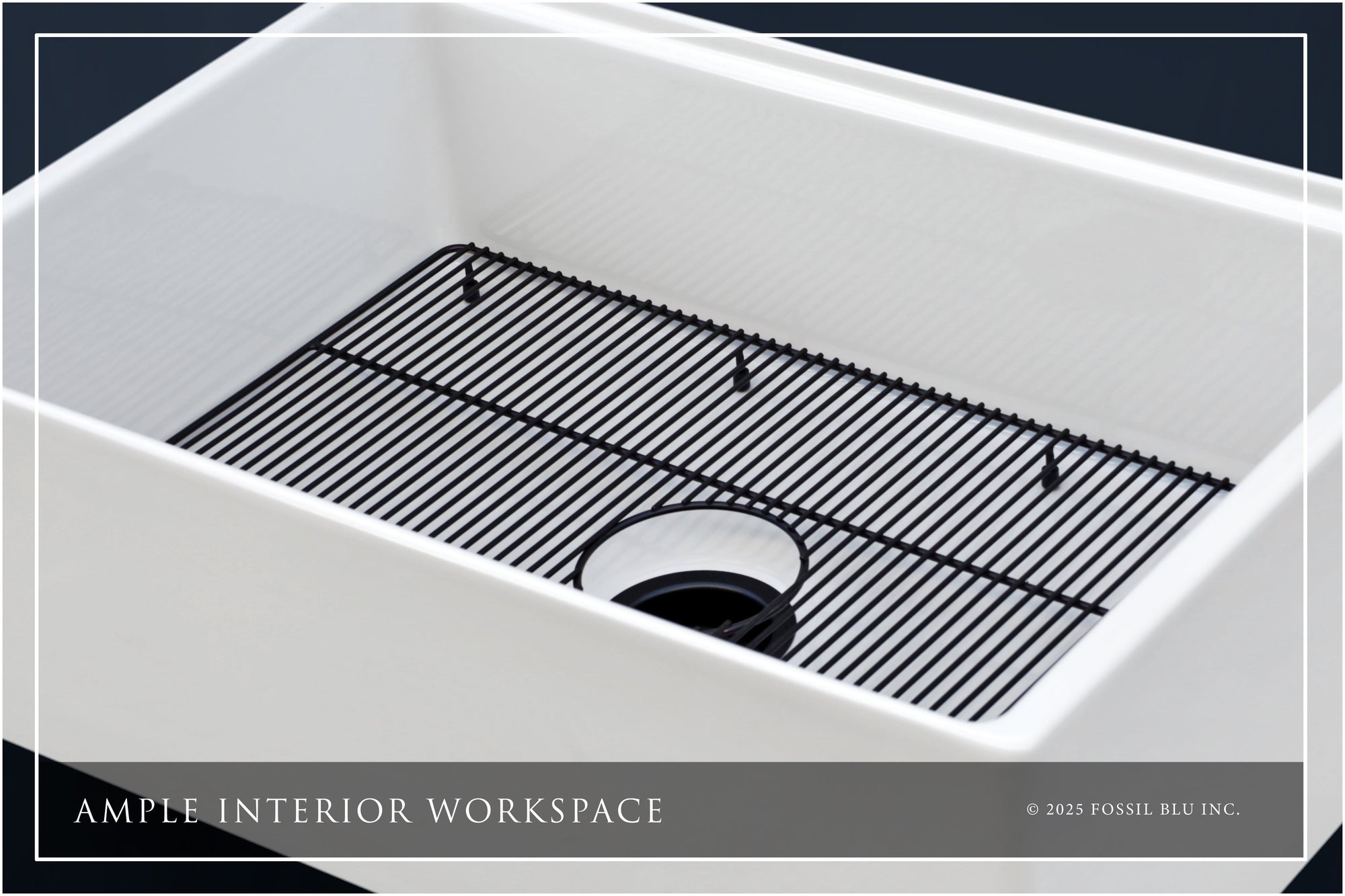 FSW1302MB LUXURY 33-INCH SOLID FIRECLAY WORKSTATION APRON-FRONT SINK IN WHITE, INCLUDES TOP AND MATTE BLACK BOTTOM ACCESSORIES, FLAT FRONT