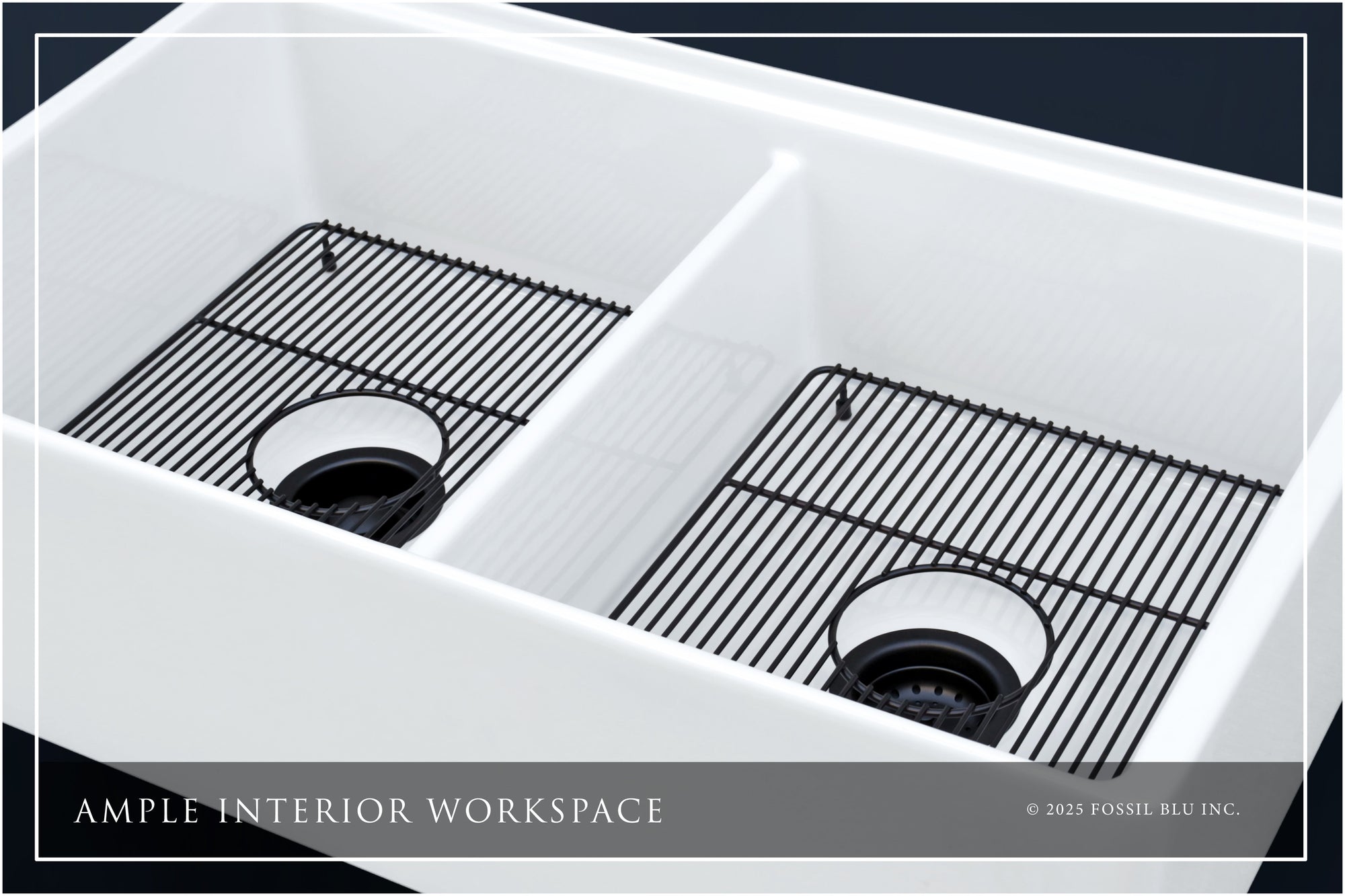 FSW1303MB LUXURY 33-INCH SOLID FIRECLAY WORKSTATION APRON-FRONT SINK IN WHITE, INCLUDES TOP AND MATTE BLACK BOTTOM ACCESSORIES, FLAT FRONT