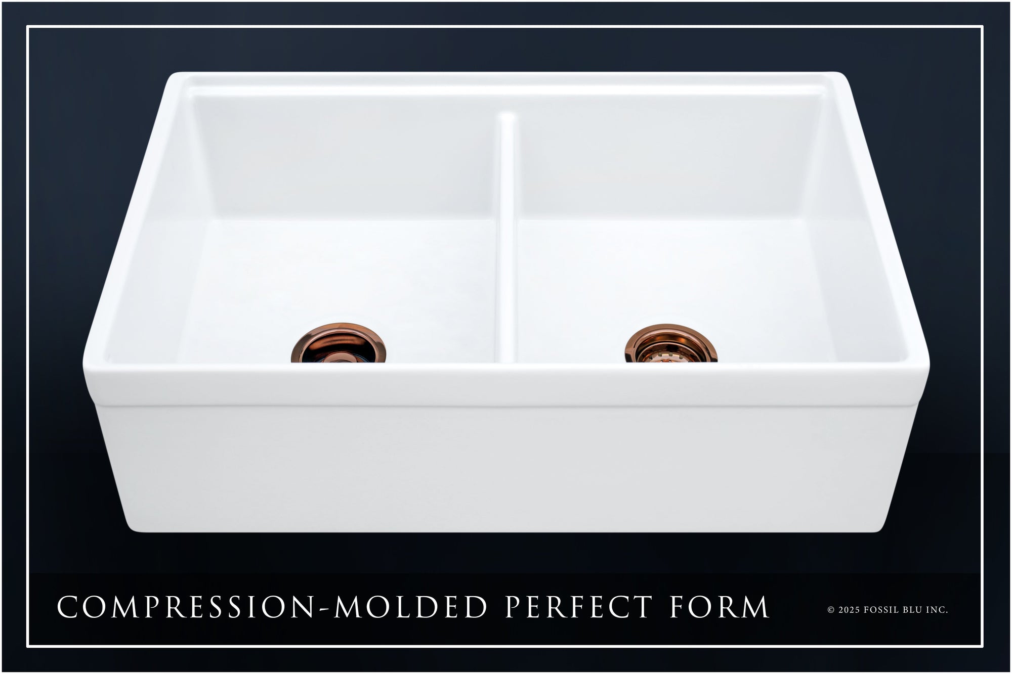 FSW1312RG LUXURY 33-INCH SOLID FIRECLAY WORKSTATION APRON-FRONT SINK IN WHITE, INCLUDES TOP AND POLISHED ROSE GOLD BOTTOM ACCESSORIES, BELTED FRONT