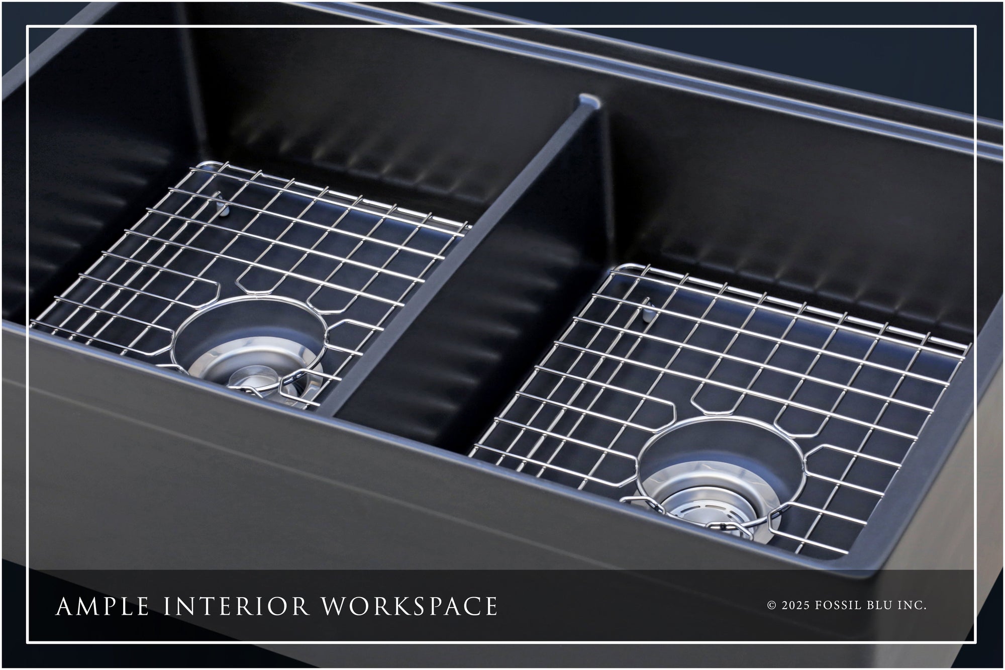 FSW13212SS LUXURY 33-INCH SOLID FIRECLAY WORKSTATION APRON-FRONT SINK IN BLACK, INCLUDES TOP AND STAINLESS STEEL BOTTOM ACCESSORIES, BELTED FRONT