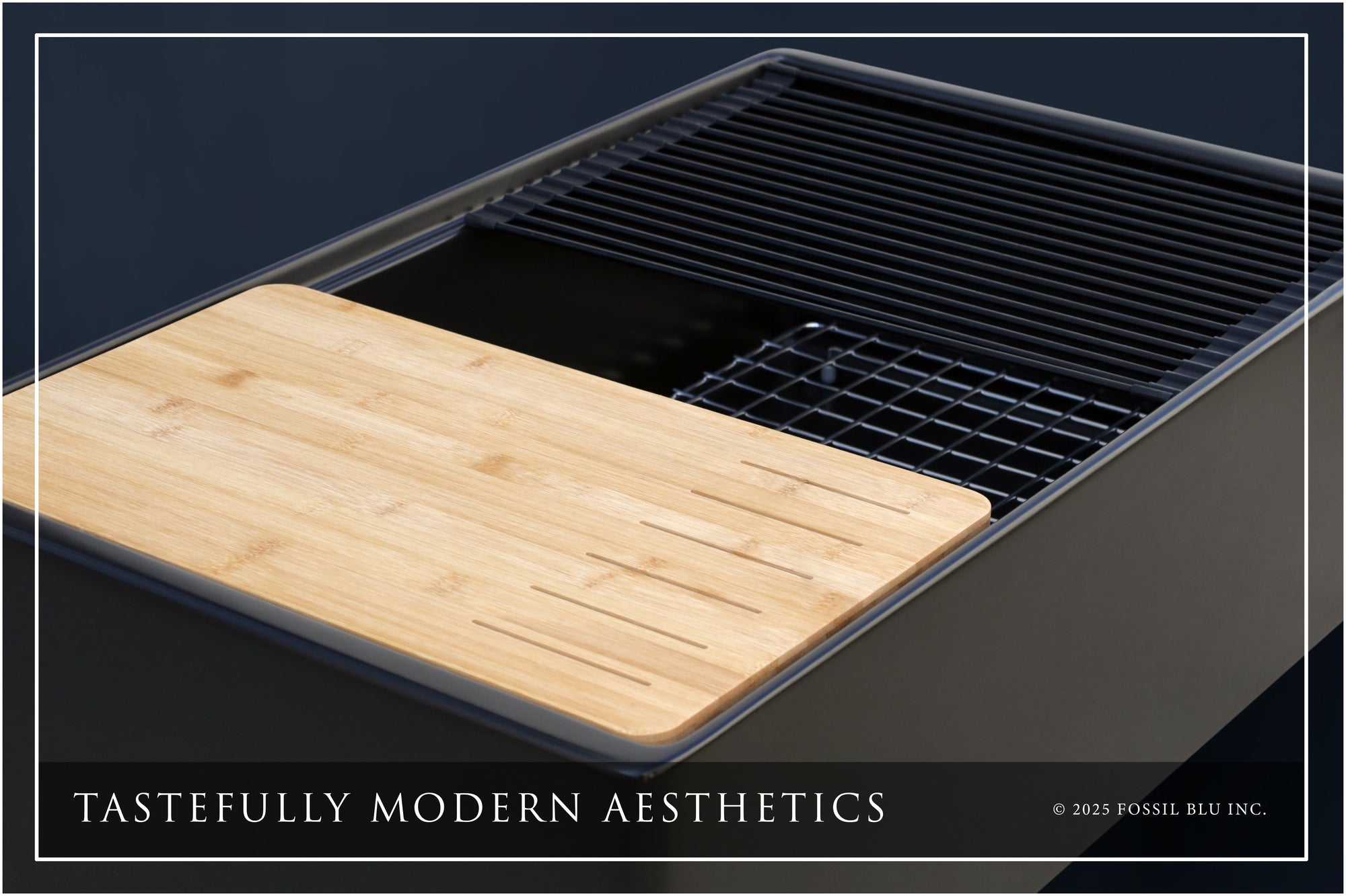 FSW1322SS LUXURY 33-INCH SOLID FIRECLAY WORKSTATION APRON-FRONT SINK IN BLACK, INCLUDES TOP AND STAINLESS STEEL BOTTOM ACCESSORIES, FLAT FRONT