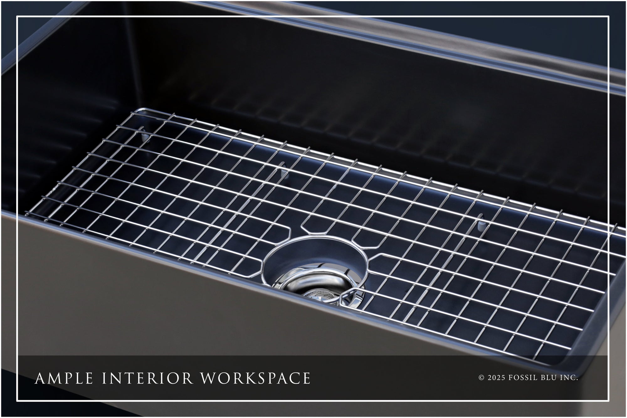 FSW1322SS LUXURY 33-INCH SOLID FIRECLAY WORKSTATION APRON-FRONT SINK IN BLACK, INCLUDES TOP AND STAINLESS STEEL BOTTOM ACCESSORIES, FLAT FRONT