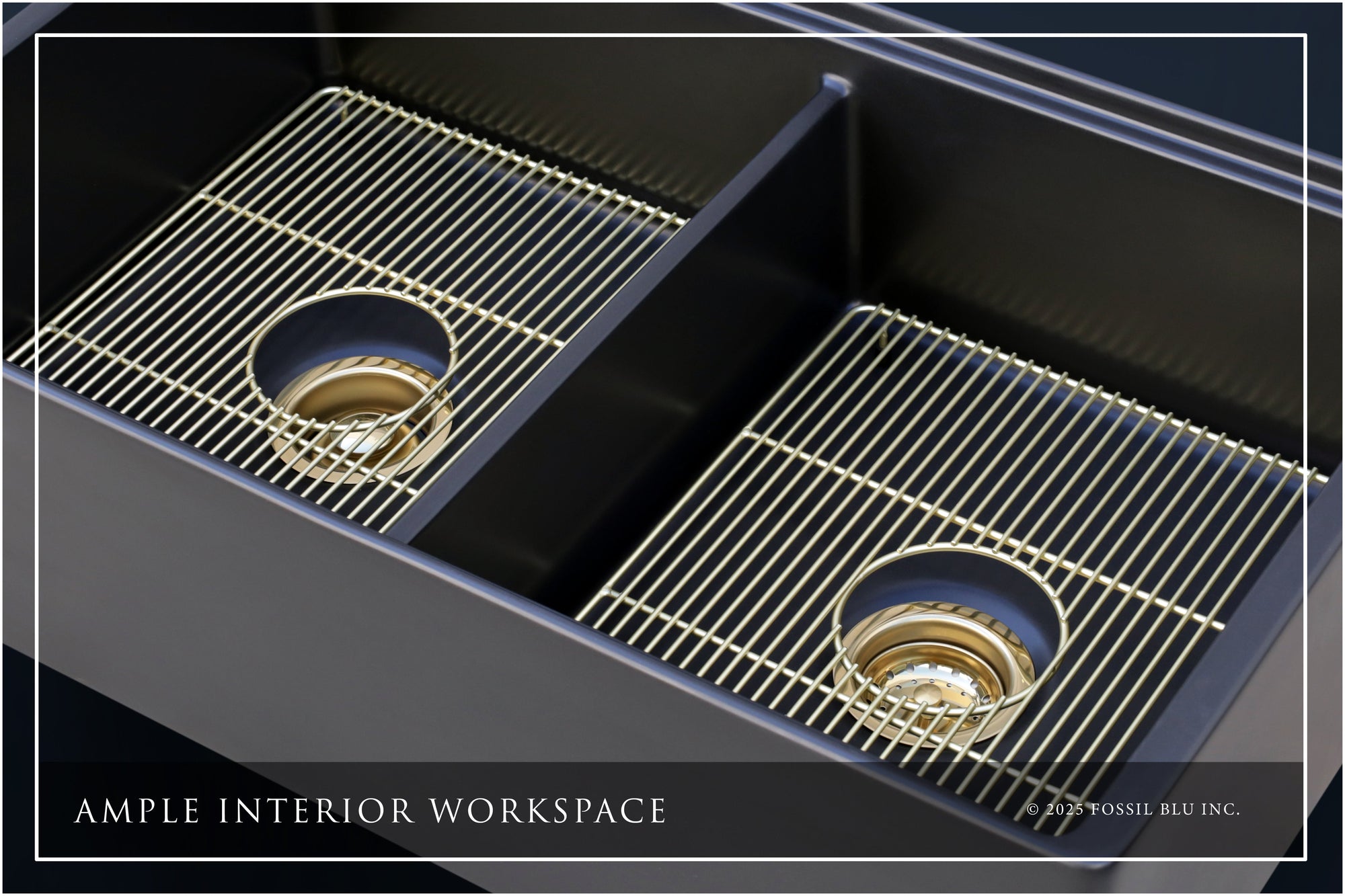 FSW1323BB LUXURY 33-INCH SOLID FIRECLAY WORKSTATION APRON-FRONT SINK IN BLACK, INCLUDES TOP AND MATTE GOLD BOTTOM ACCESSORIES, FLAT FRONT
