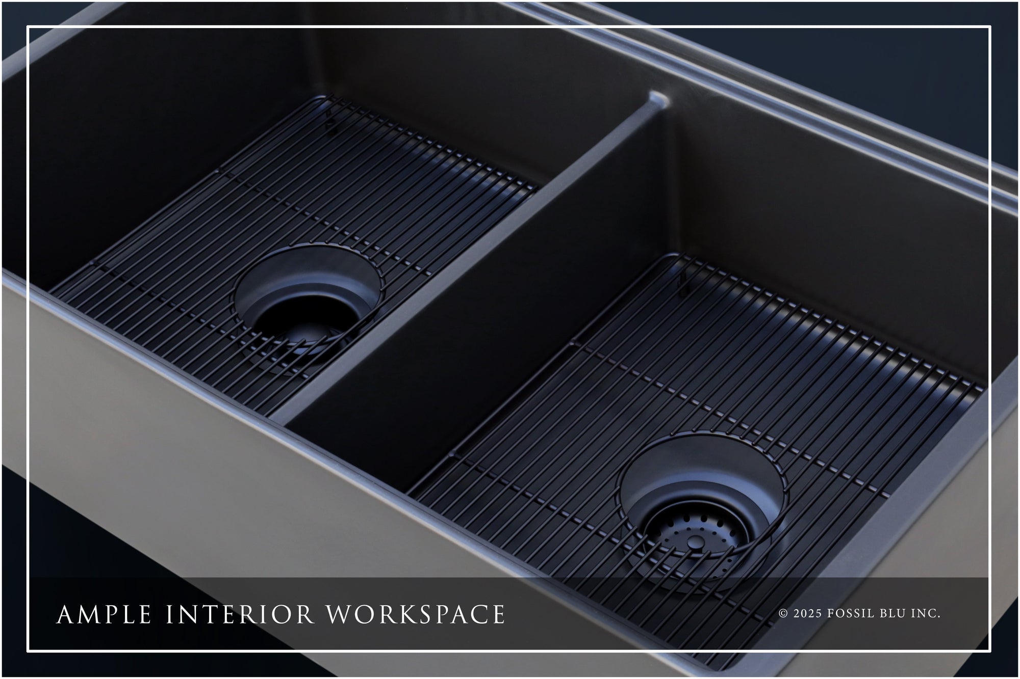 FSW1323MB LUXURY 33-INCH SOLID FIRECLAY WORKSTATION APRON-FRONT SINK IN BLACK, INCLUDES TOP AND MATTE BLACK BOTTOM ACCESSORIES, FLAT FRONT