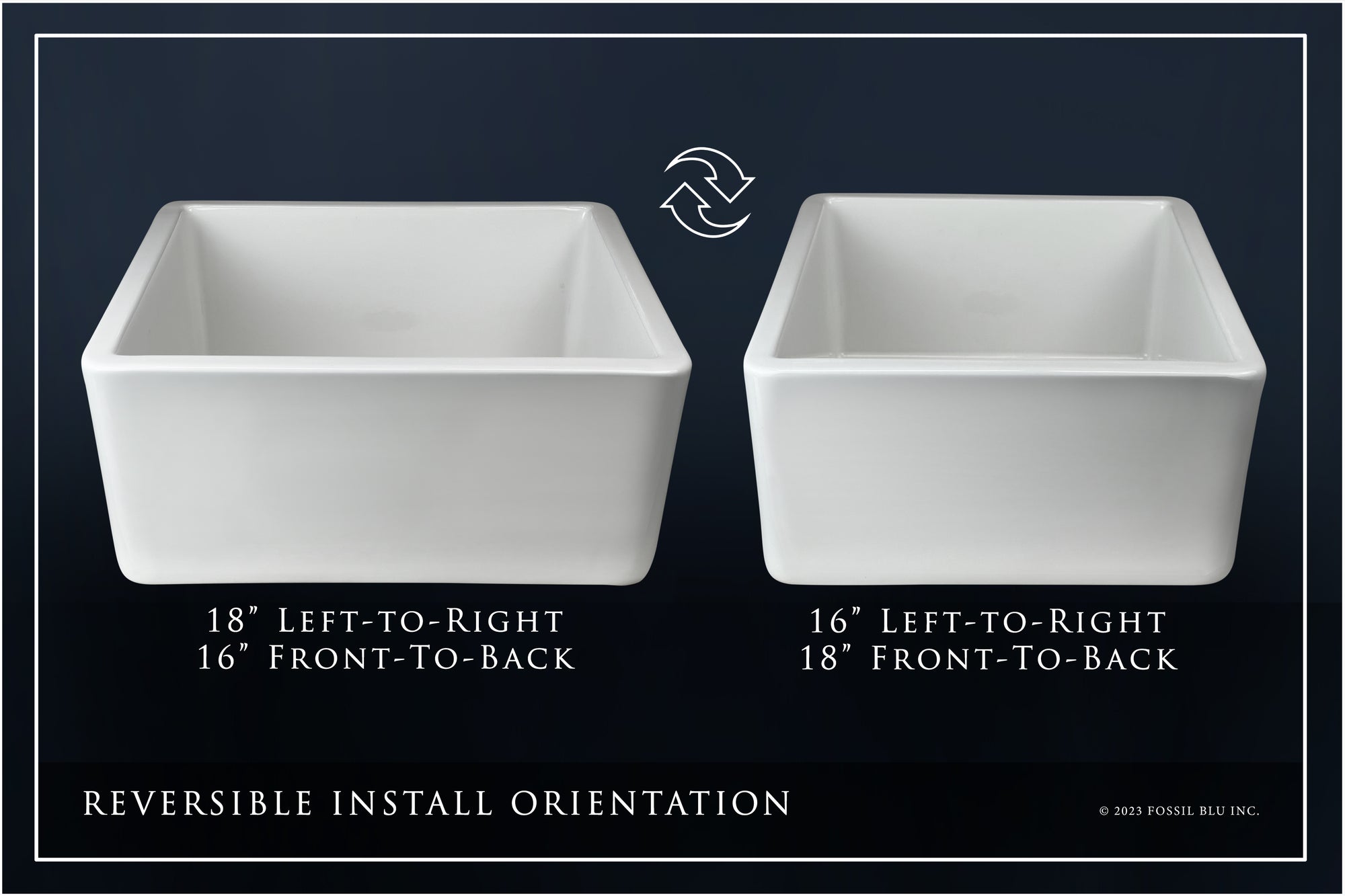 FSW8000 LUXURY 18 x 16 INCH REVERSIBLE SOLID FIRECLAY BATHROOM FARMHOUSE SINK IN WHITE, FLAT FRONT