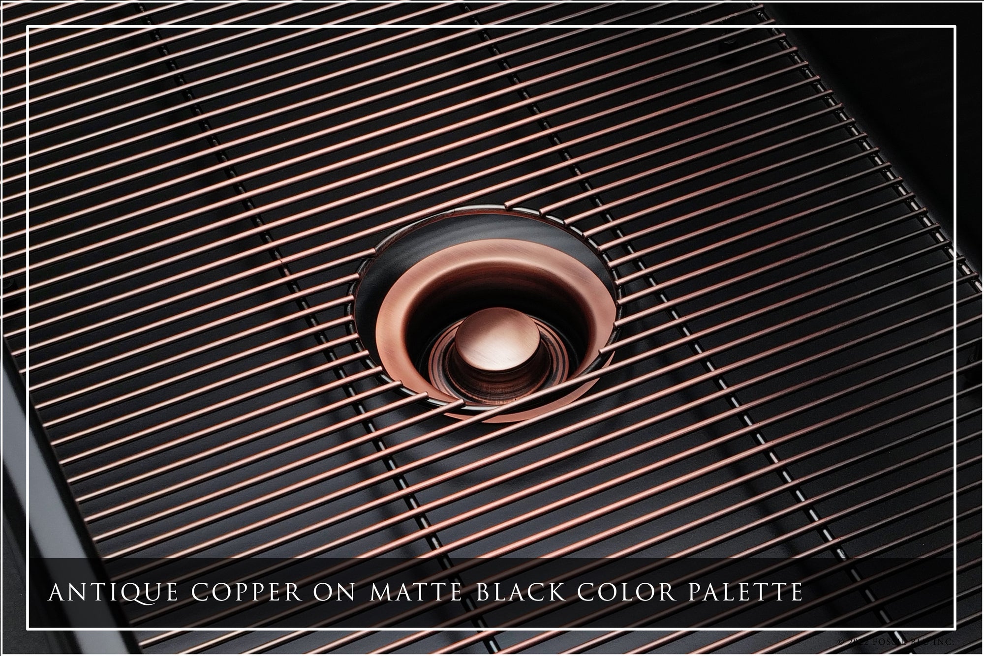 FSW13212AC LUXURY 33-INCH SOLID FIRECLAY WORKSTATION APRON-FRONT SINK IN BLACK, INCLUDES TOP AND ANTIQUE COPPER BOTTOM ACCESSORIES, BELTED FRONT