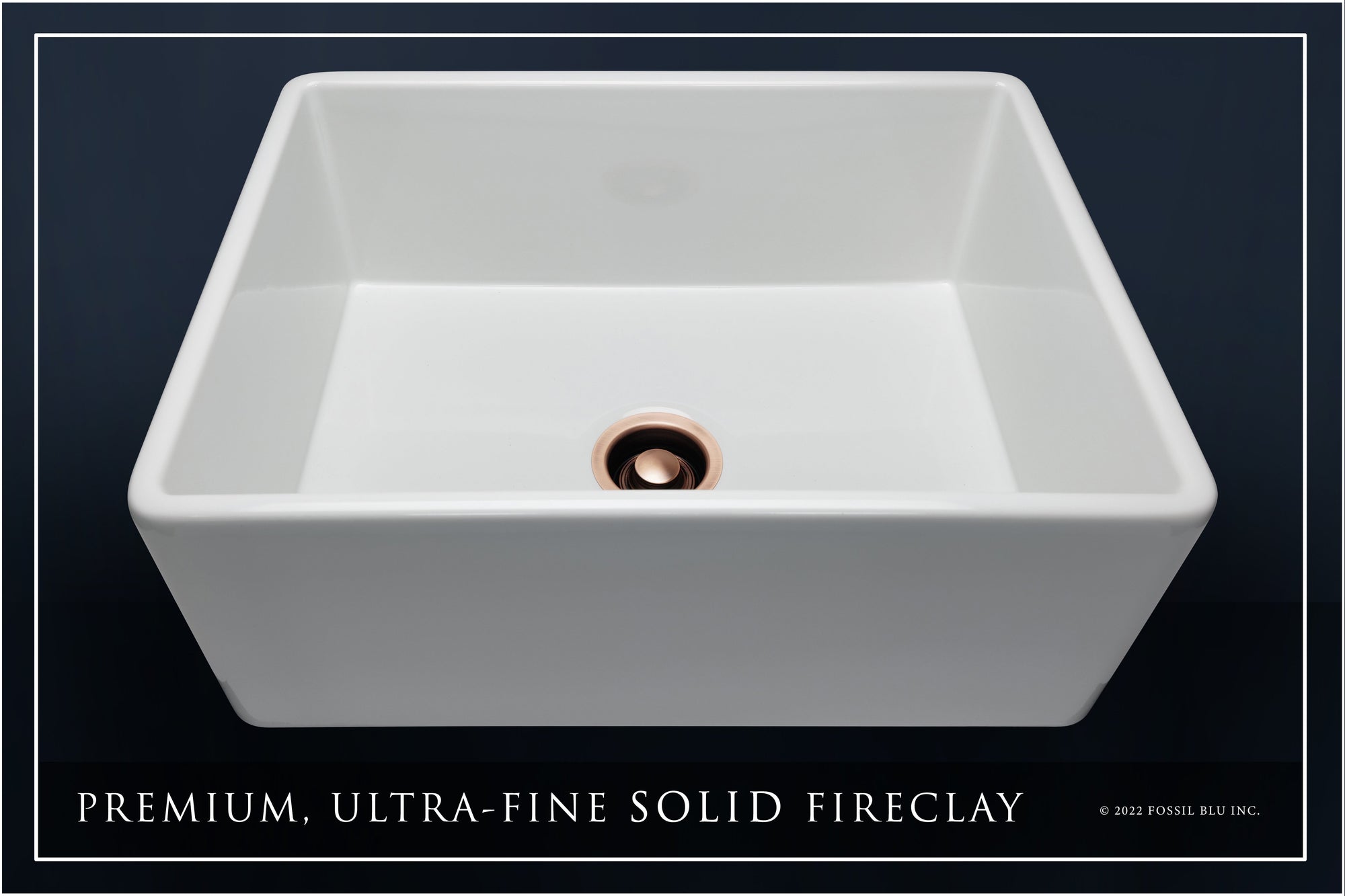 FSW1000AC LUXURY 26-INCH SOLID FIRECLAY FARMHOUSE SINK IN WHITE, ANTIQUE COPPER ACCS, FLAT FRONT