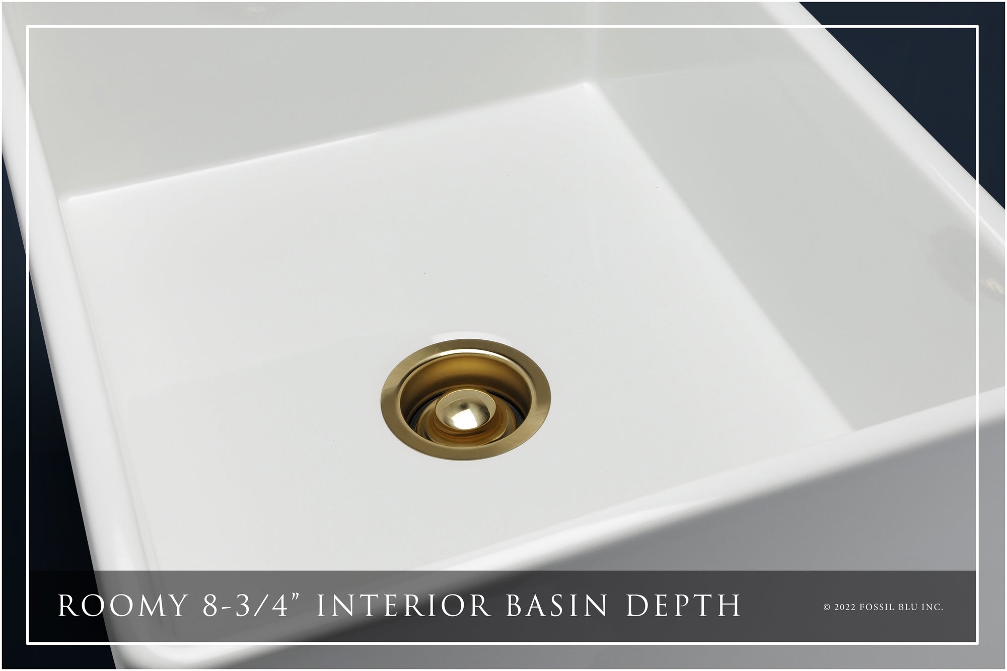 FSW1000BB LUXURY 26-INCH SOLID FIRECLAY FARMHOUSE SINK IN WHITE, MATTE GOLD ACCS, FLAT FRONT