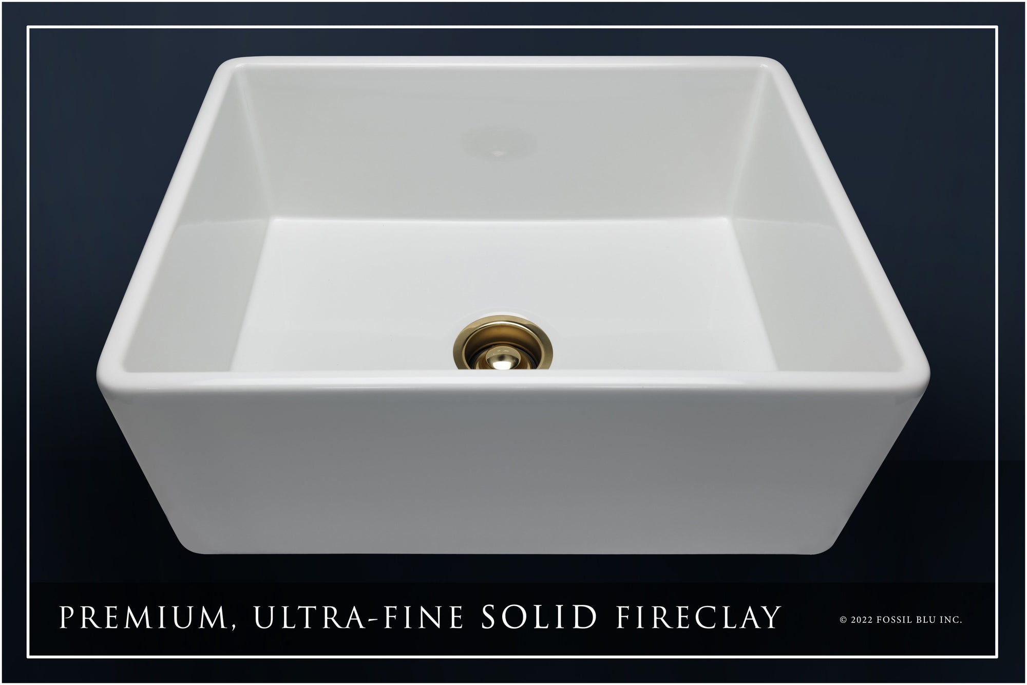 FSW1000BB LUXURY 26-INCH SOLID FIRECLAY FARMHOUSE SINK IN WHITE, MATTE GOLD ACCS, FLAT FRONT