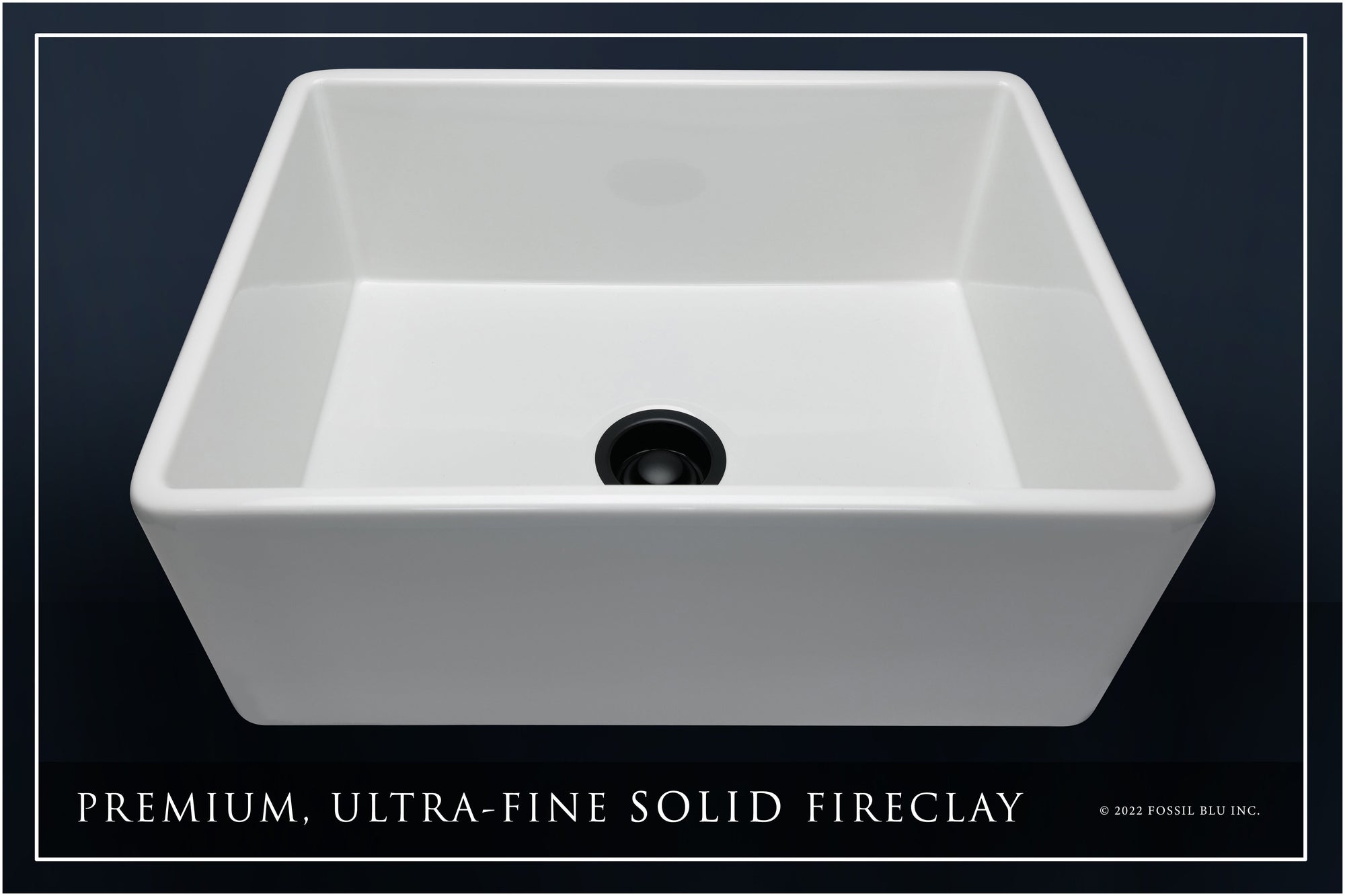 FSW1000MB LUXURY 26-INCH SOLID FIRECLAY FARMHOUSE SINK IN WHITE, MATTE BLACK ACCS, FLAT FRONT