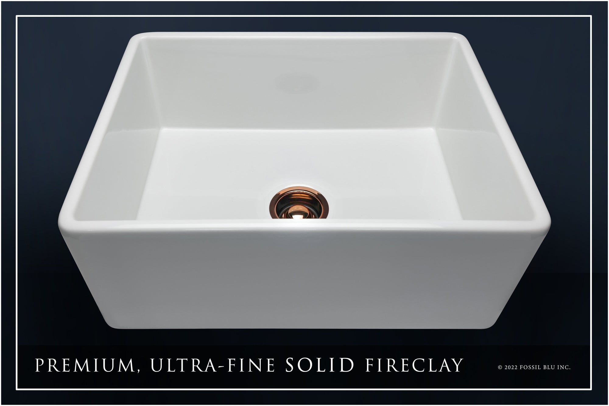 FSW1000RG LUXURY 26-INCH SOLID FIRECLAY FARMHOUSE SINK IN WHITE, POL. ROSE GOLD ACCS, FLAT FRONT