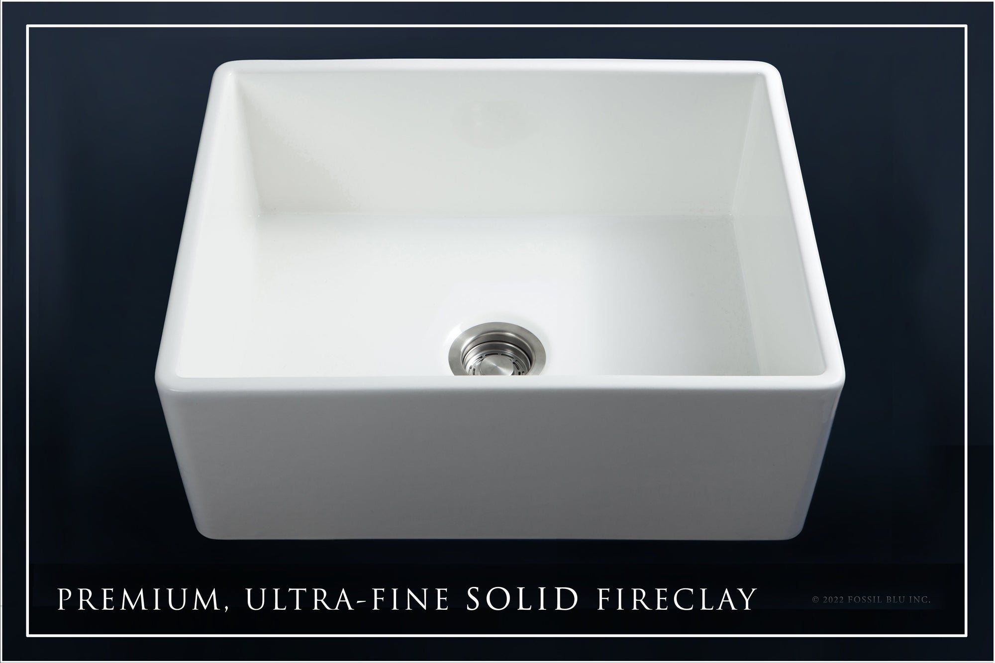 FSW1000 LUXURY 26-INCH SOLID FIRECLAY FARMHOUSE SINK IN WHITE, STAINLESS STEEL ACCS, FLAT FRONT