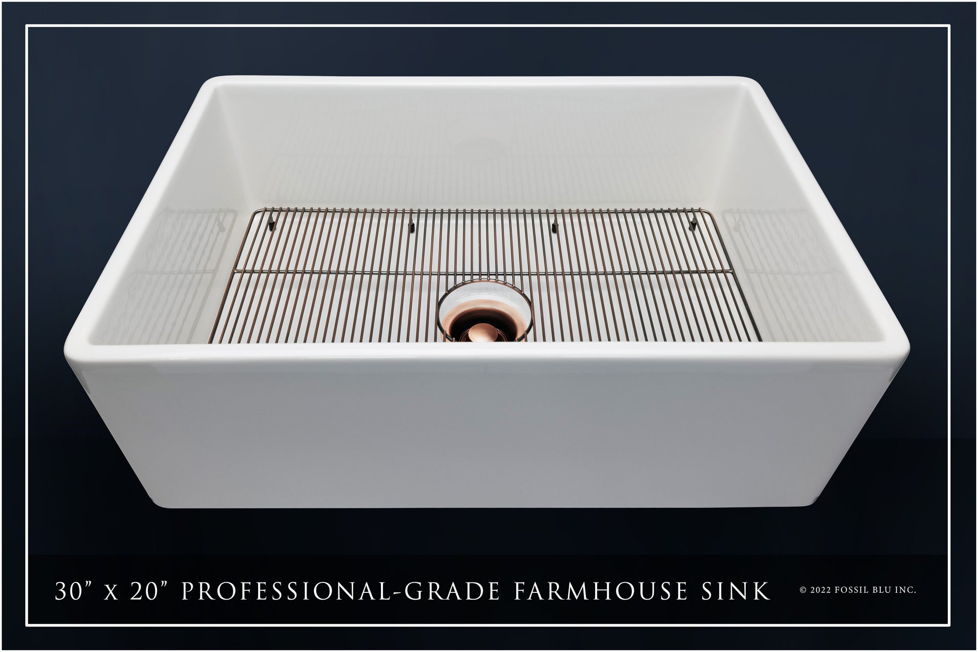 FSW1001AC LUXURY 30-INCH SOLID FIRECLAY FARMHOUSE SINK IN WHITE, ANTIQUE COPPER ACCS, FLAT FRONT