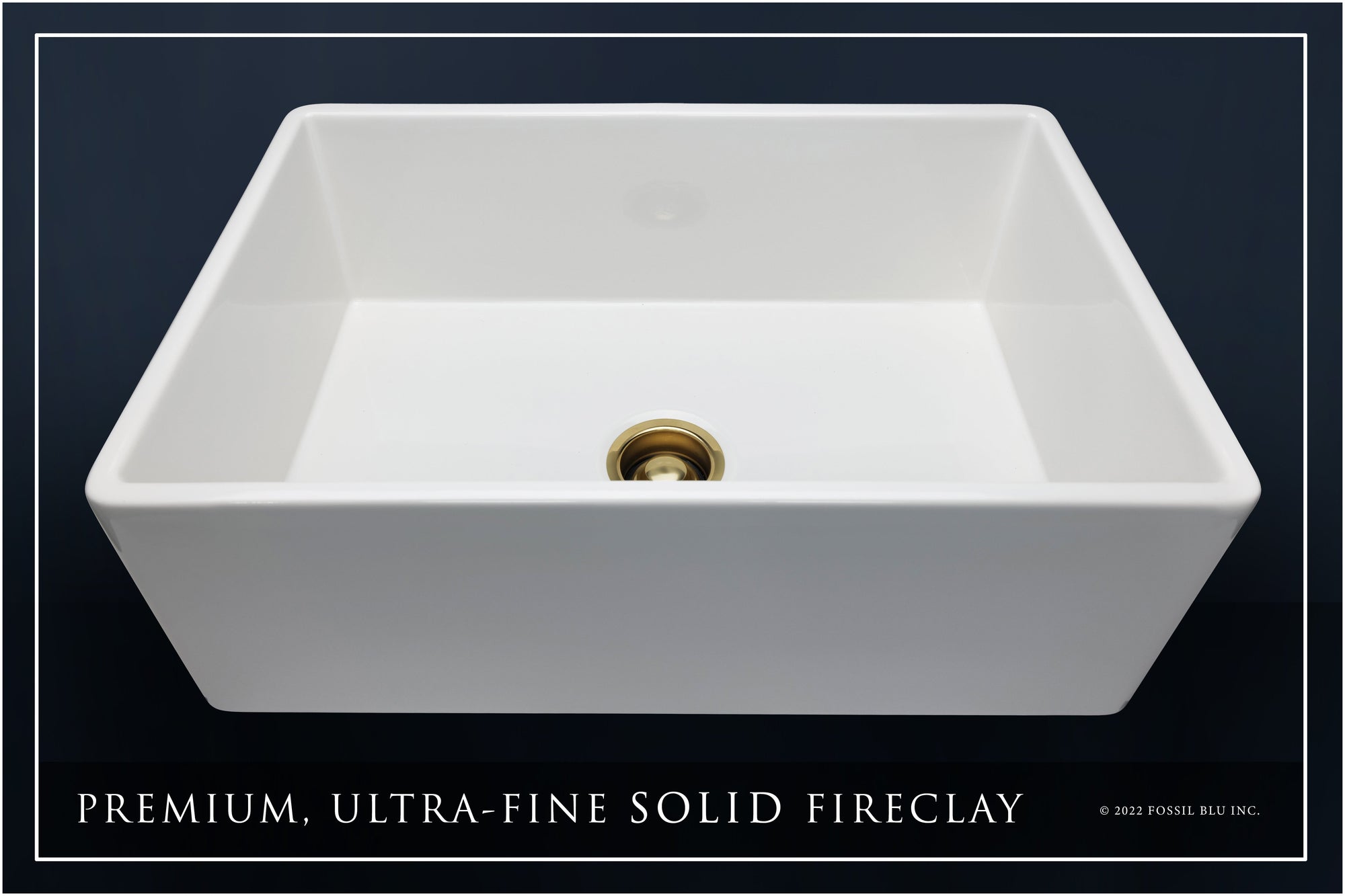 FSW1001BB LUXURY 30-INCH SOLID FIRECLAY FARMHOUSE SINK IN WHITE, MATTE GOLD ACCS, FLAT FRONT