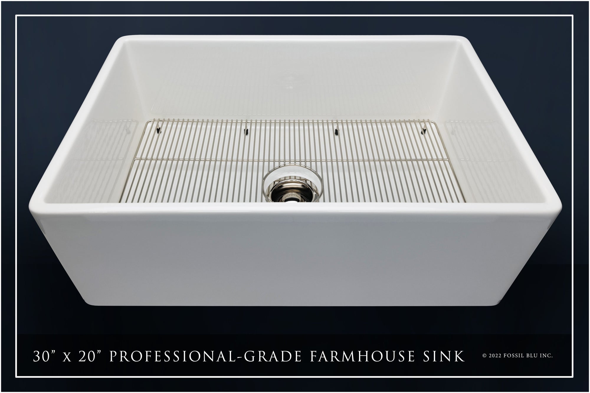 FSW1001PN LUXURY 30-INCH SOLID FIRECLAY FARMHOUSE SINK IN WHITE, POLISHED NICKEL ACCS, FLAT FRONT