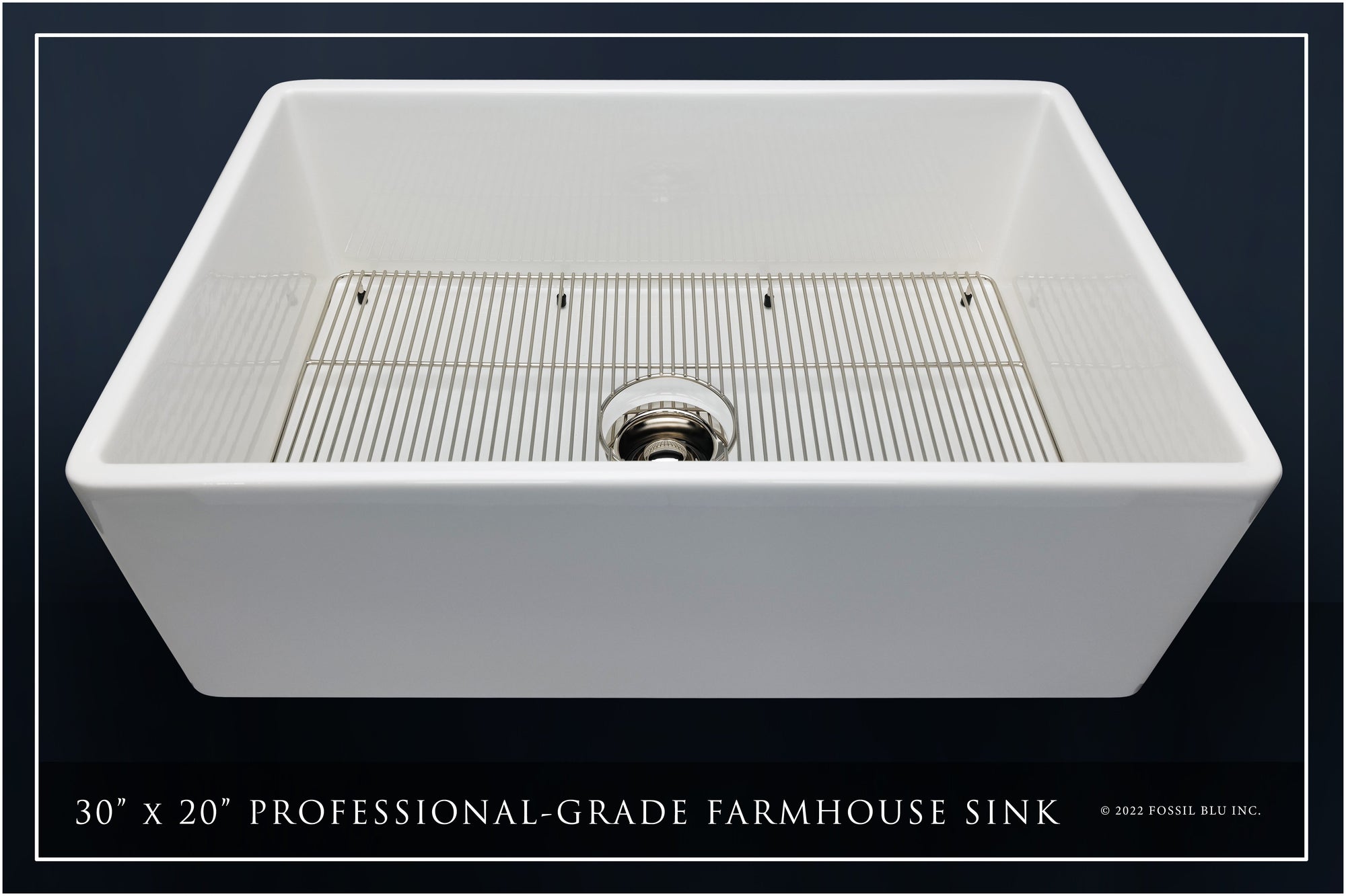 FSW1001PN LUXURY 30-INCH SOLID FIRECLAY FARMHOUSE SINK IN WHITE, POLISHED NICKEL ACCS, FLAT FRONT