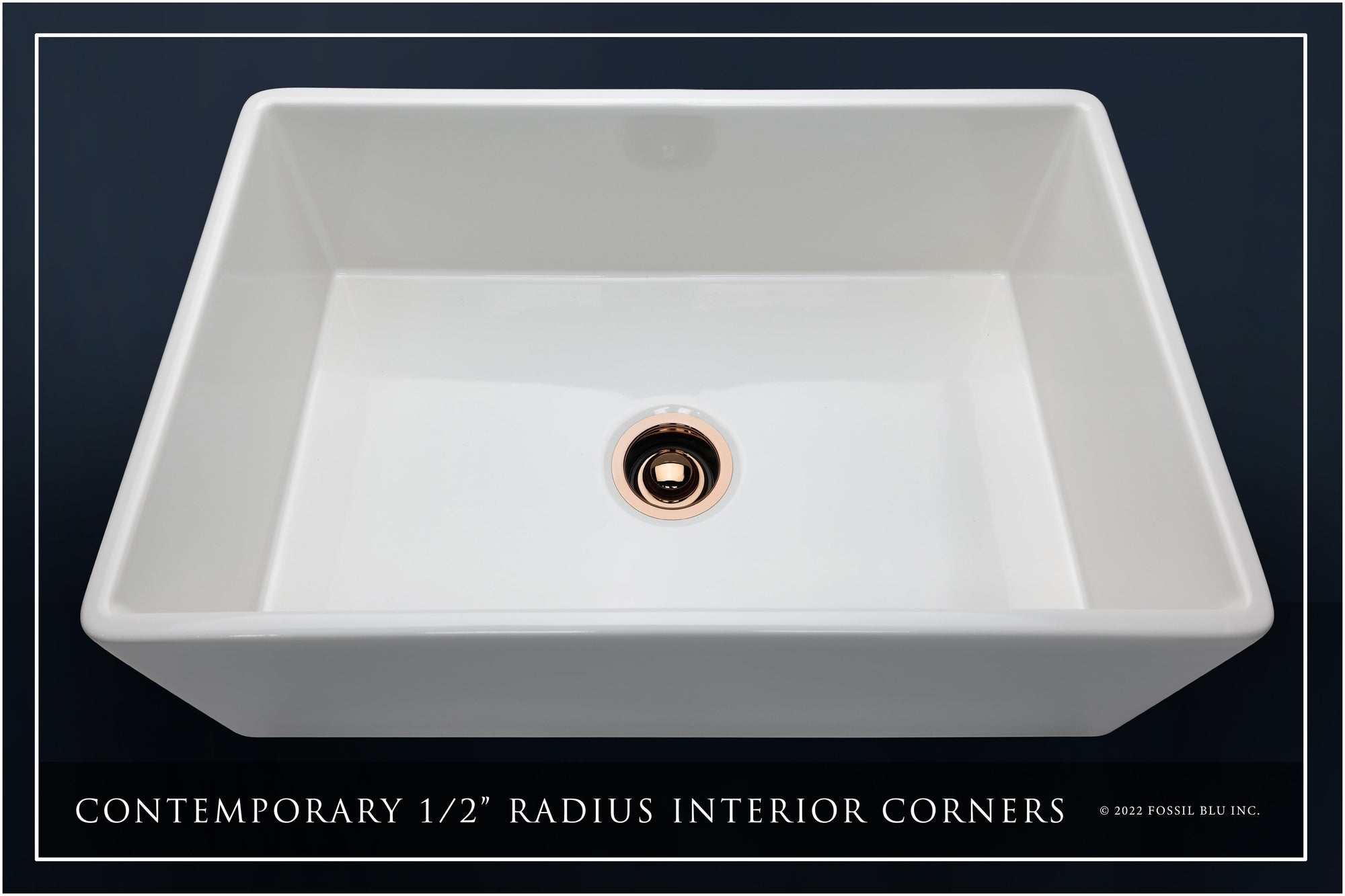 FSW1001RG LUXURY 30-INCH SOLID FIRECLAY FARMHOUSE SINK IN WHITE, POL. ROSE GOLD ACCS, FLAT FRONT