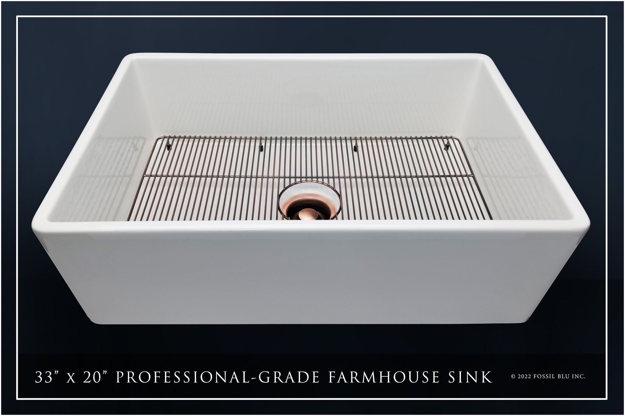 FSW1002AC LUXURY 33-INCH SOLID FIRECLAY FARMHOUSE SINK IN WHITE, ANTIQUE COPPER ACCS, FLAT FRONT