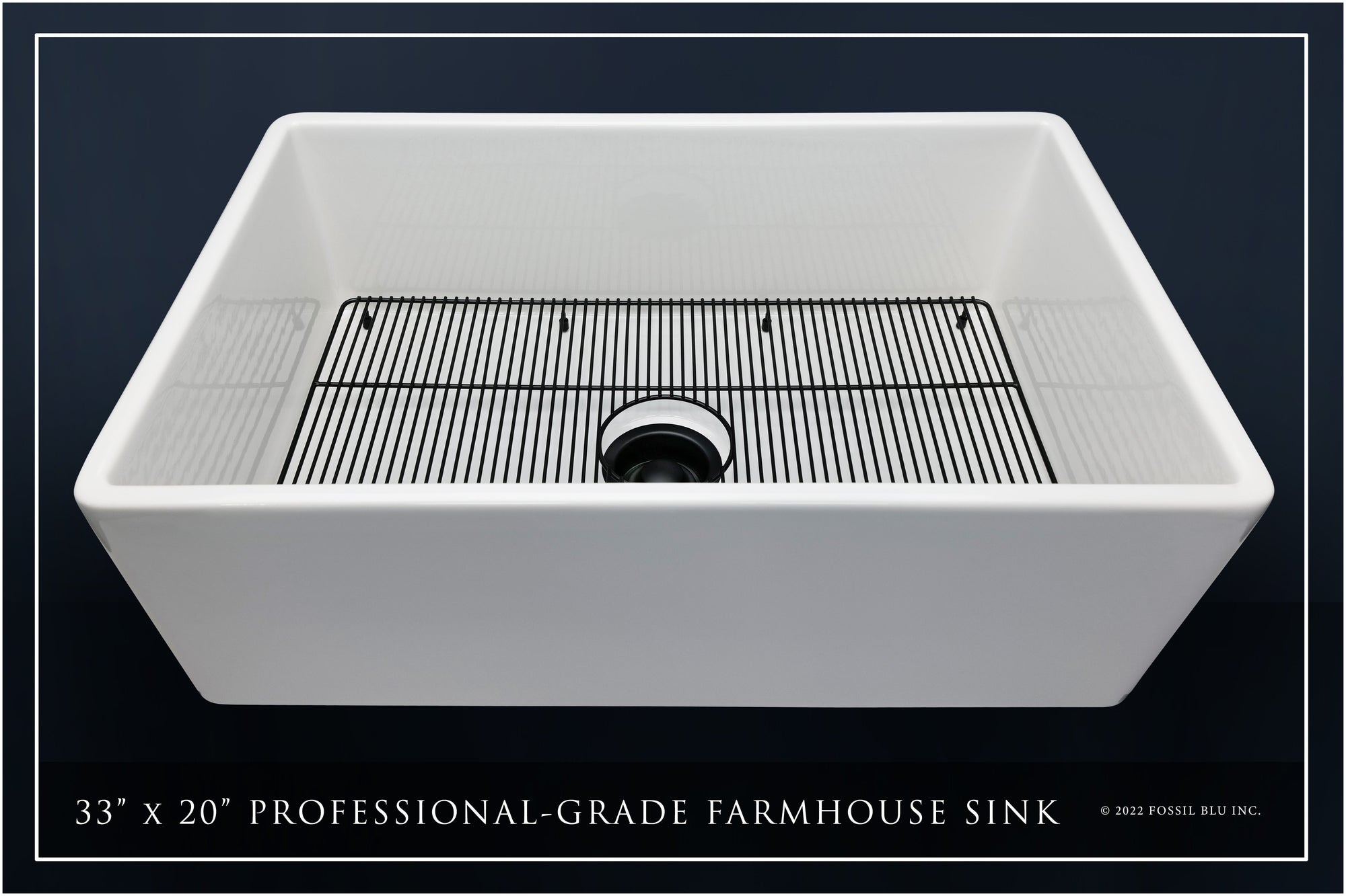 FSW1002MB LUXURY 33-INCH SOLID FIRECLAY FARMHOUSE SINK IN WHITE, MATTE BLACK ACCS, FLAT FRONT