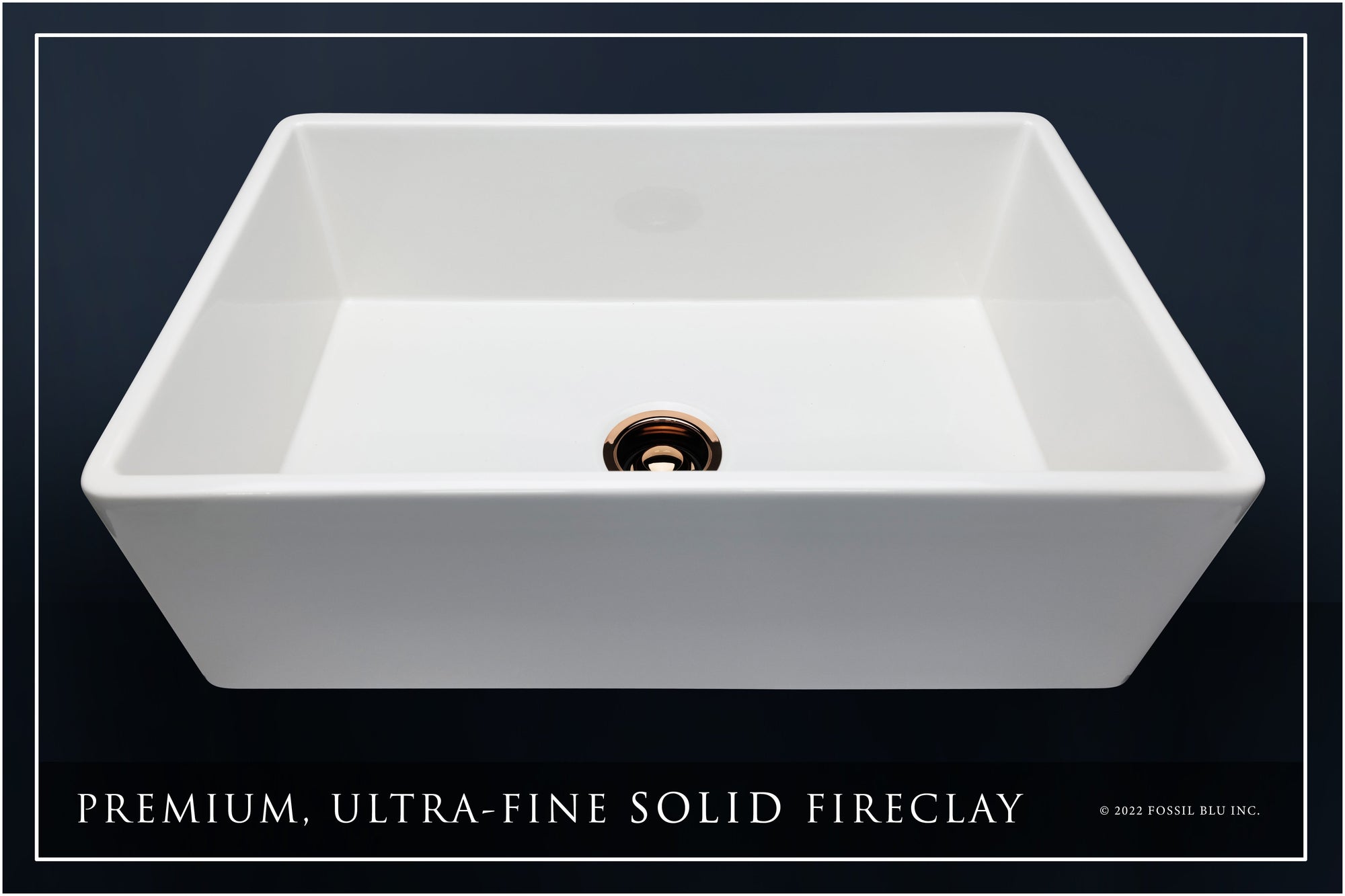 FSW1002RG LUXURY 33-INCH SOLID FIRECLAY FARMHOUSE SINK IN WHITE, POL. ROSE GOLD ACCS, FLAT FRONT