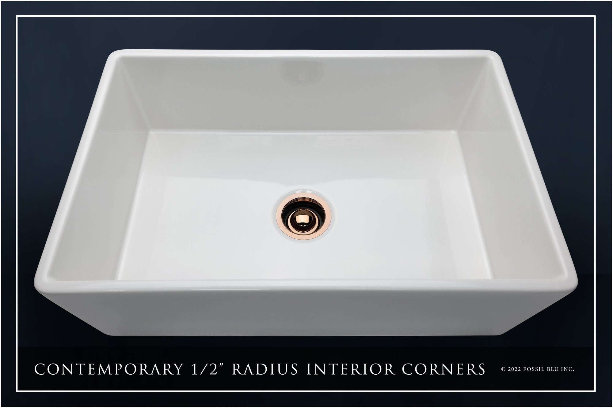 FSW1002RG LUXURY 33-INCH SOLID FIRECLAY FARMHOUSE SINK IN WHITE, POL. ROSE GOLD ACCS, FLAT FRONT