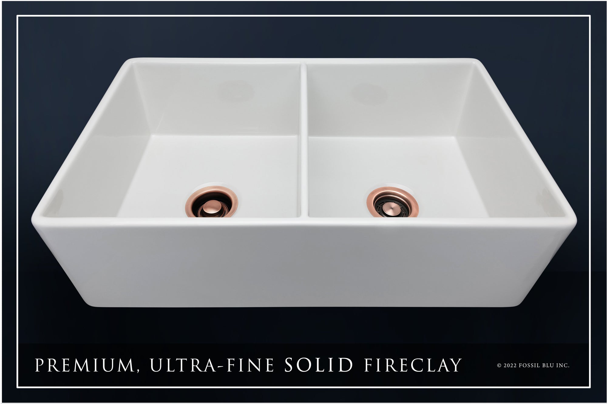 FSW1003AC LUXURY 33-INCH SOLID FIRECLAY FARMHOUSE SINK IN WHITE, ANTIQUE COPPER ACCS, FLAT FRONT
