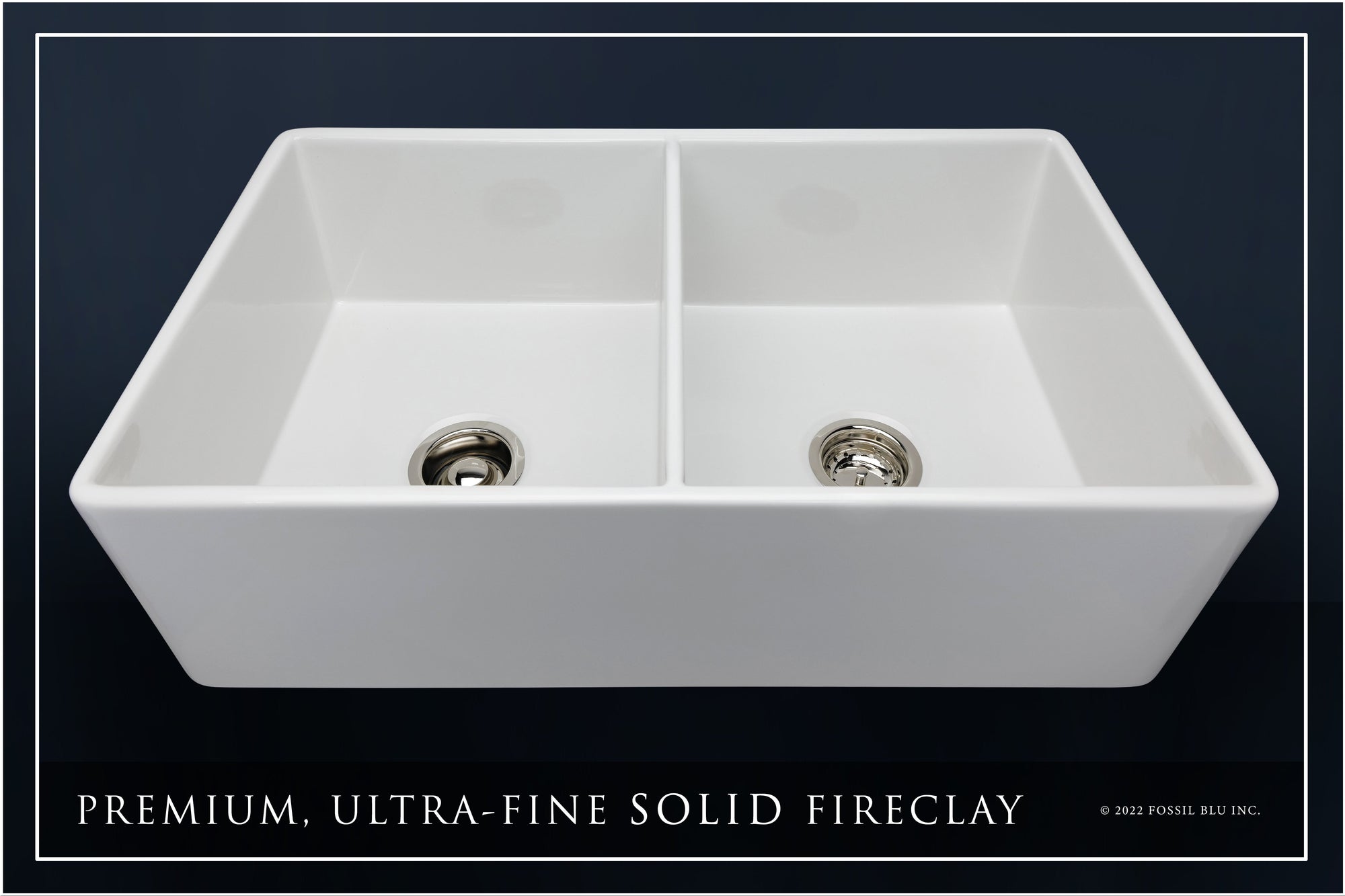 FSW1003PN LUXURY 33-INCH SOLID FIRECLAY FARMHOUSE SINK IN WHITE, POLISHED NICKEL ACCS, FLAT FRONT