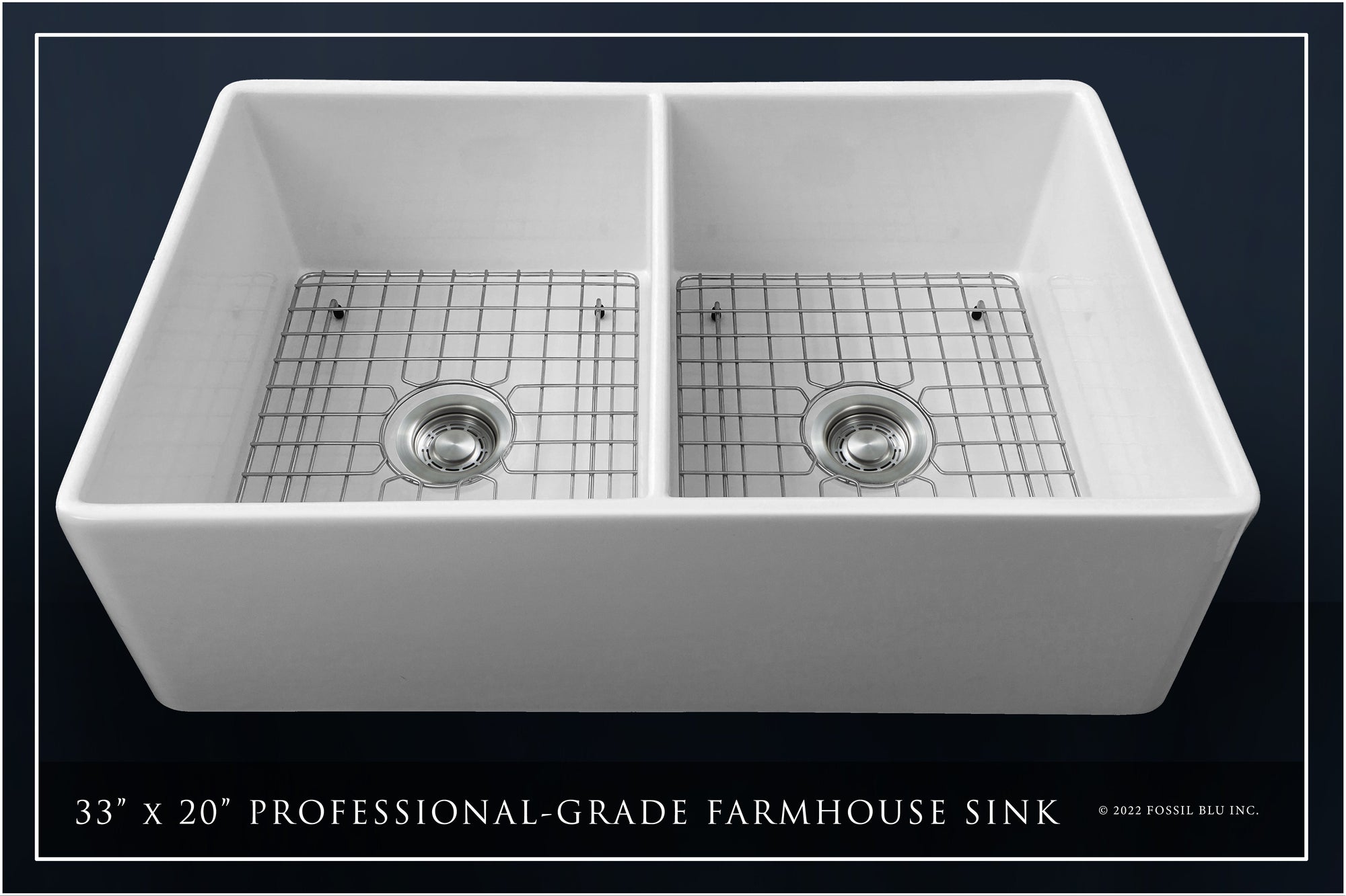 FSW1042 Luxury 33-inch Solid Fireclay Farmhouse Sink, Matte Gray, St. Steel Accs, Flat Front