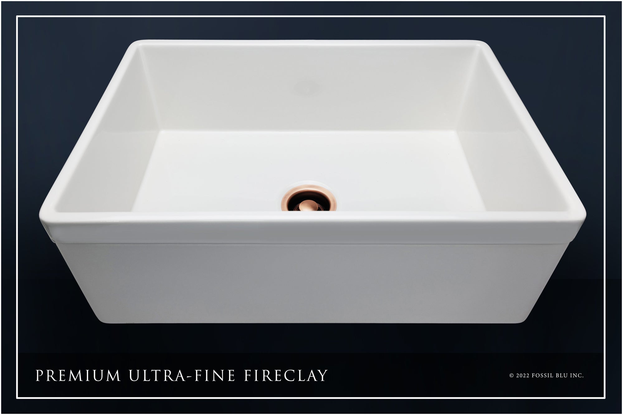 FSW1004AC LUXURY 30-INCH SOLID FIRECLAY FARMHOUSE SINK IN WHITE, ANTIQUE COPPER ACCS, BELTED FRONT