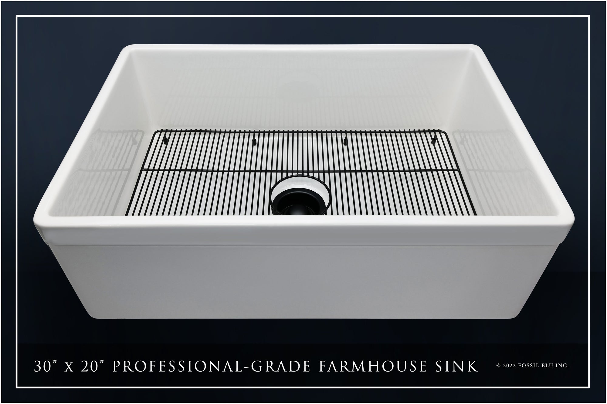 FSW1004MB LUXURY 30-INCH SOLID FIRECLAY FARMHOUSE SINK IN WHITE, MATTE BLACK ACCS, BELTED FRONT