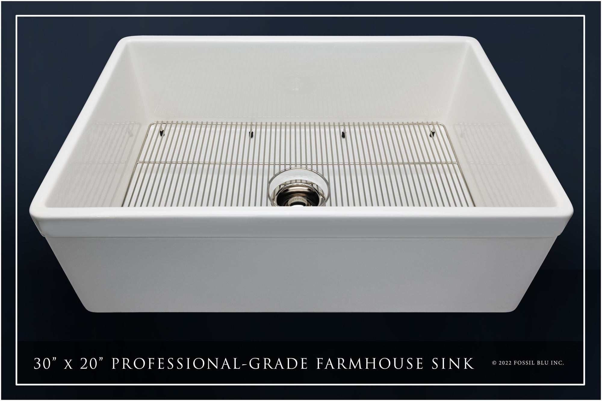 FSW1004PN LUXURY 30-INCH SOLID FIRECLAY FARMHOUSE SINK IN WHITE, POLISHED NICKEL ACCS, BELTED FRONT