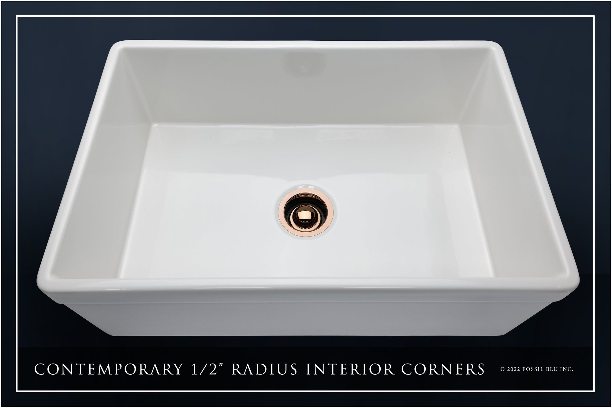 FSW1004RG LUXURY 30-INCH SOLID FIRECLAY FARMHOUSE SINK IN WHITE, POL. ROSE GOLD ACCS, BELTED FRONT