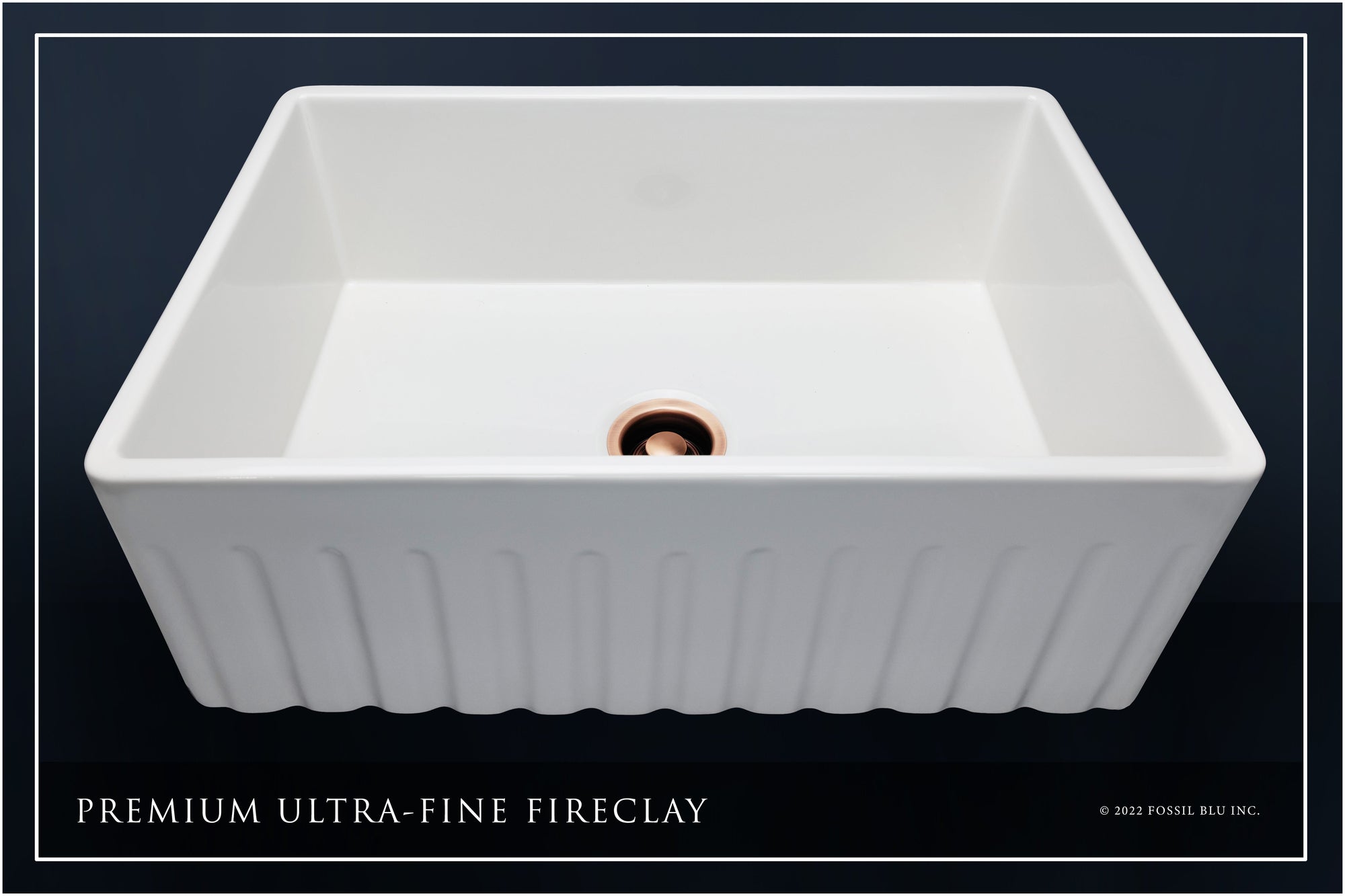 FSW1005AC LUXURY 30-INCH SOLID FIRECLAY FARMHOUSE SINK IN WHITE, ANTIQUE COPPER ACCS, FLUTED FRONT