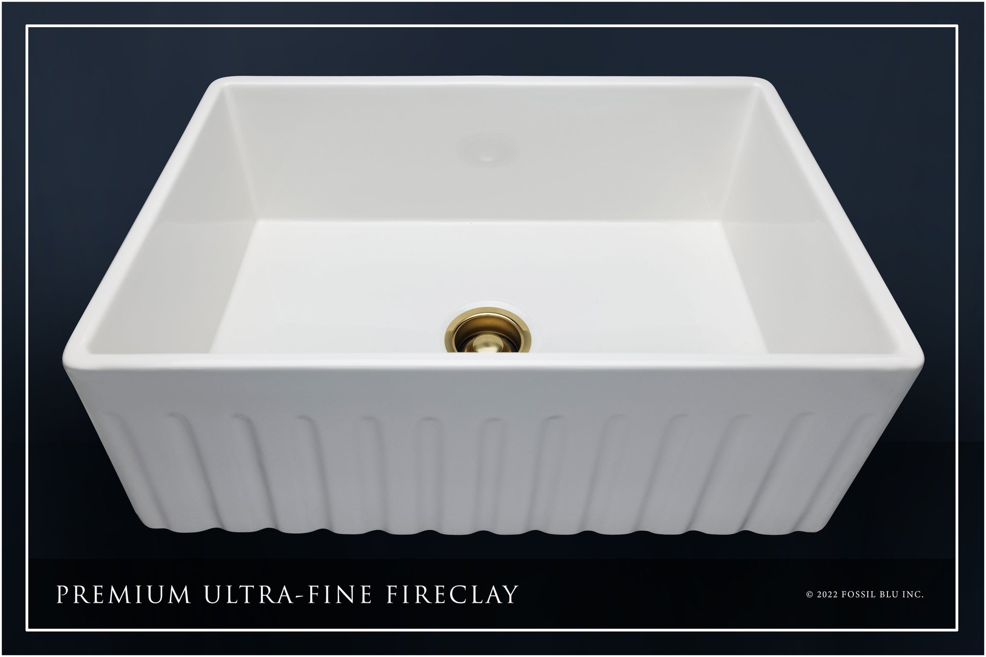 FSW1005BB LUXURY 30-INCH SOLID FIRECLAY FARMHOUSE SINK IN WHITE, MATTE GOLD ACCS, FLUTED FRONT